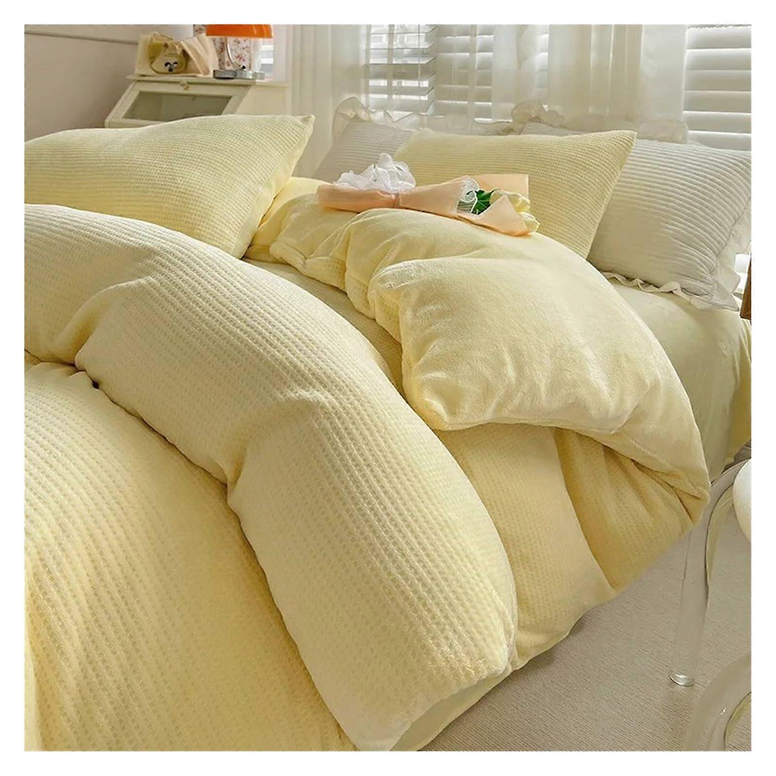 Bed Sheets Set Duvet Cover Set 220x240cm 4 Piece Bedding Set Plush Solid Color Winter Pillowcase Included