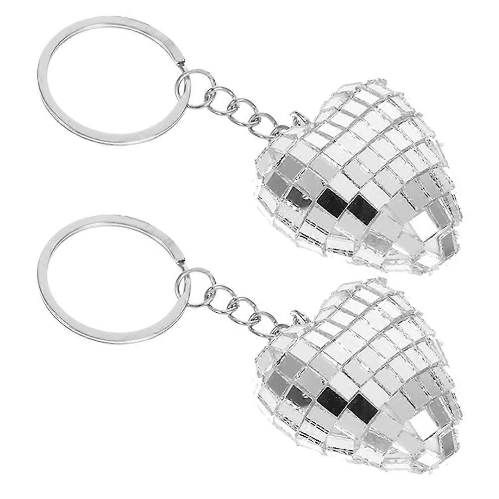 Silver Heart Shaped Disco Ball Keychain for Mini Decorative Use 10Pcs