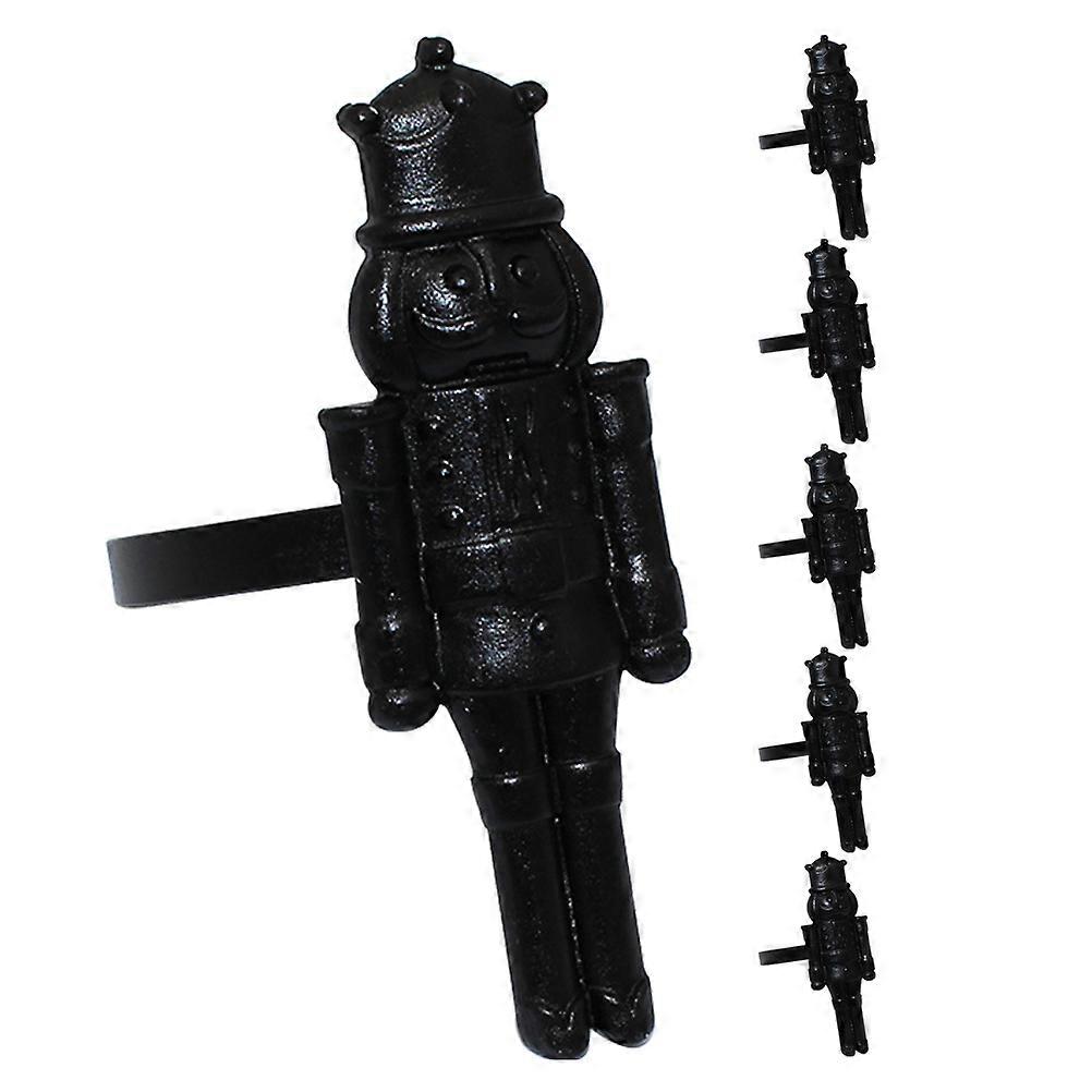 Christmas Napkin Rings Set Featuring Nutcracker Design For Elegant Table Decoration In Black Color 6Pcs