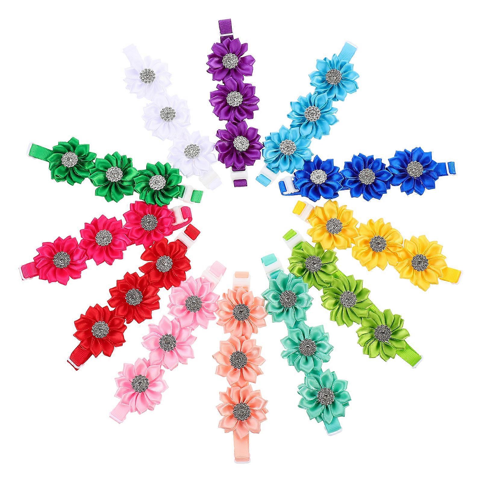 Dog Rhinestone Flower Collar Bow Tie for Pets 24Pcs Pack