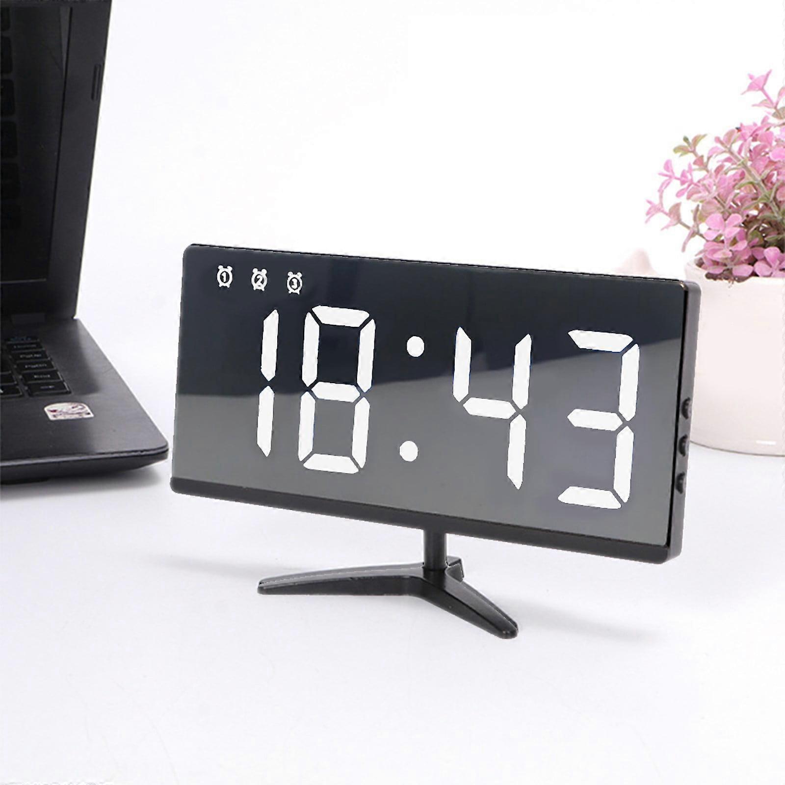 Large Digital Mirror Clock with Date & Day, Multi-Function Borderless Design, Compatible with External Power Supply