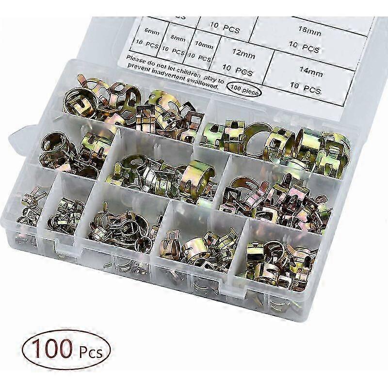 Spring Clip Hose Clamps 100 PCS Gasoline Hose Clamp 6-17mm Adjustable Hose Clamp 5 Kinds of Sizes for Fixing Hose and Hose
