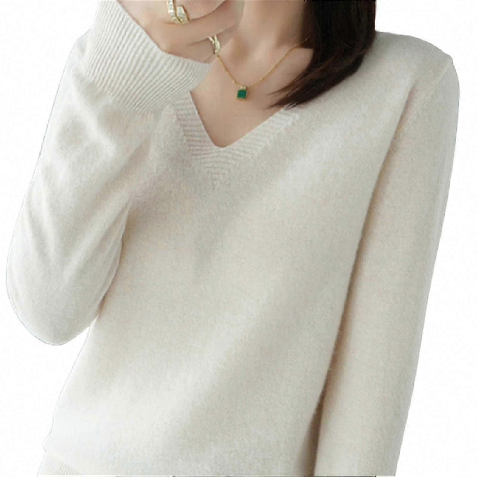 Damen V-Ausschnitt Strickpullover Langarm Wolloberteile