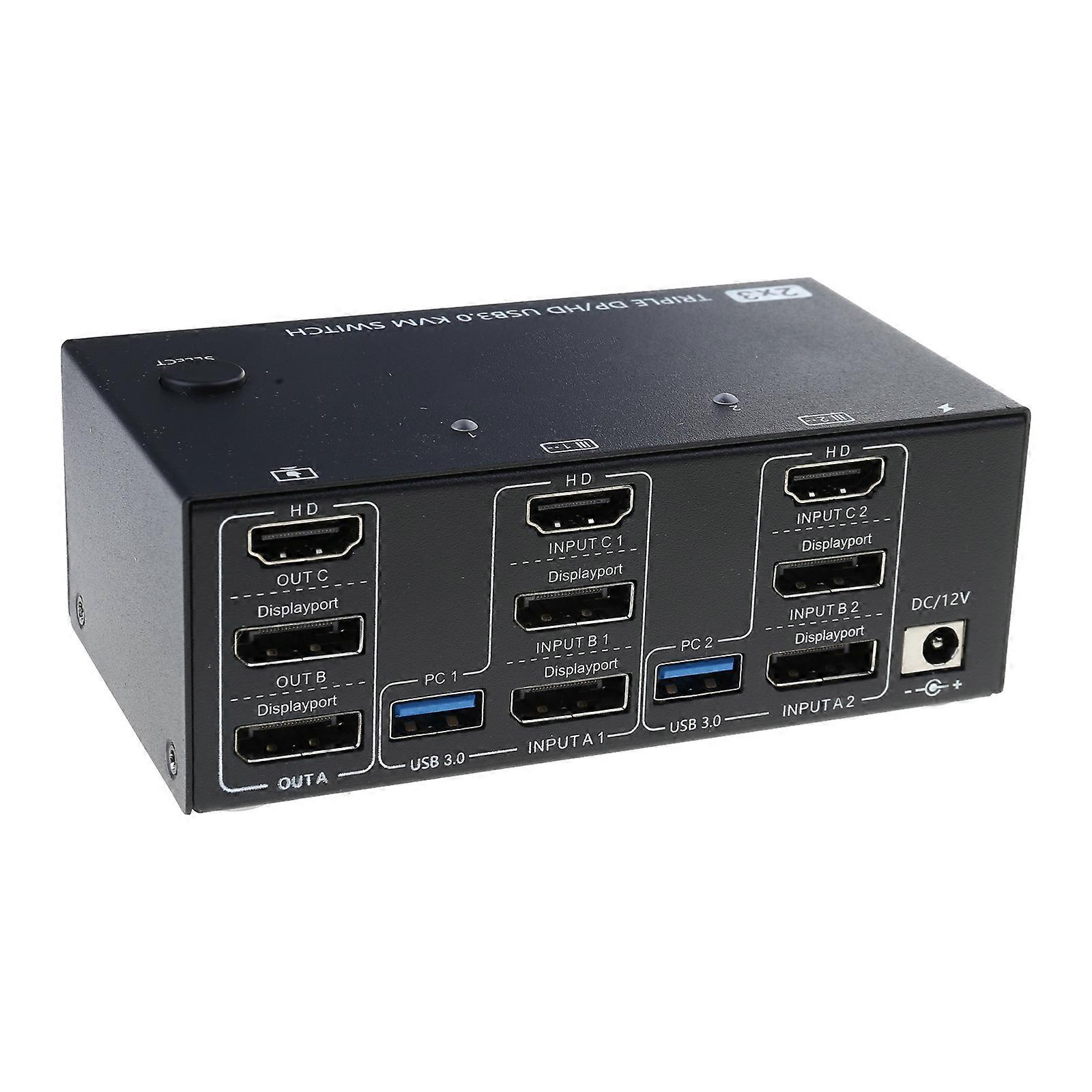 Streamlined Triples Monitors Control With  +HDTV KVM Switcher, USB3.0 Hubs, 8K@60Hz Display Capabilities Multicolor