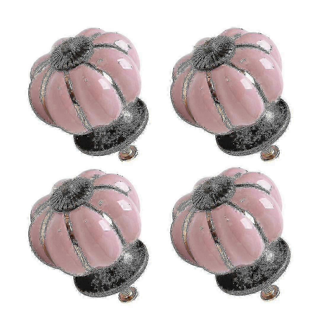 Decorative pink knobs for cupboards, 4pcs ceramic vintage pumpkin handles