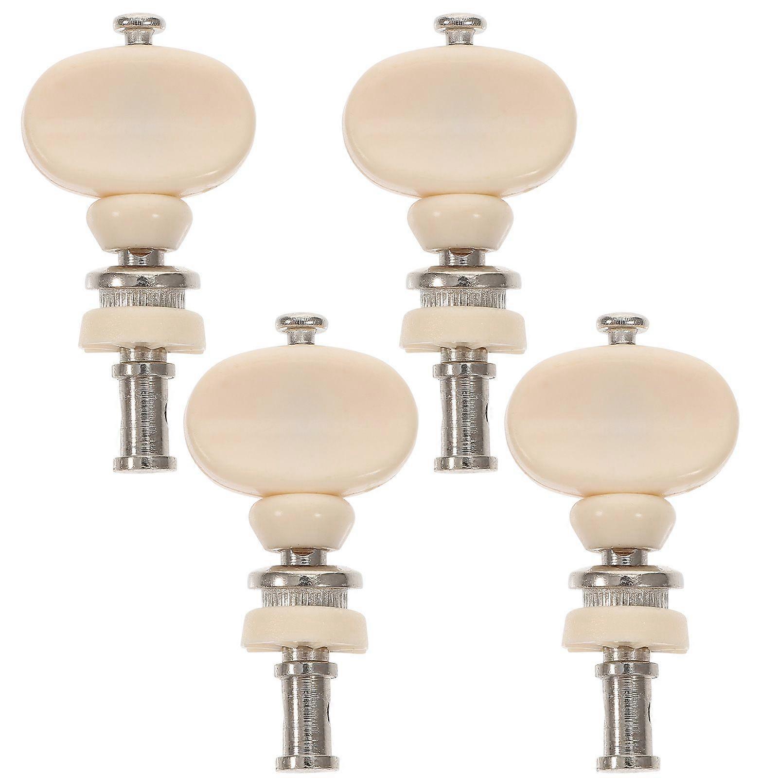 4pcs String Tuning Pegs Keys Tuners Machine Head Pin Set for Ukulele Friction Tuners Parts White with Plastic Button (Chromium White)
