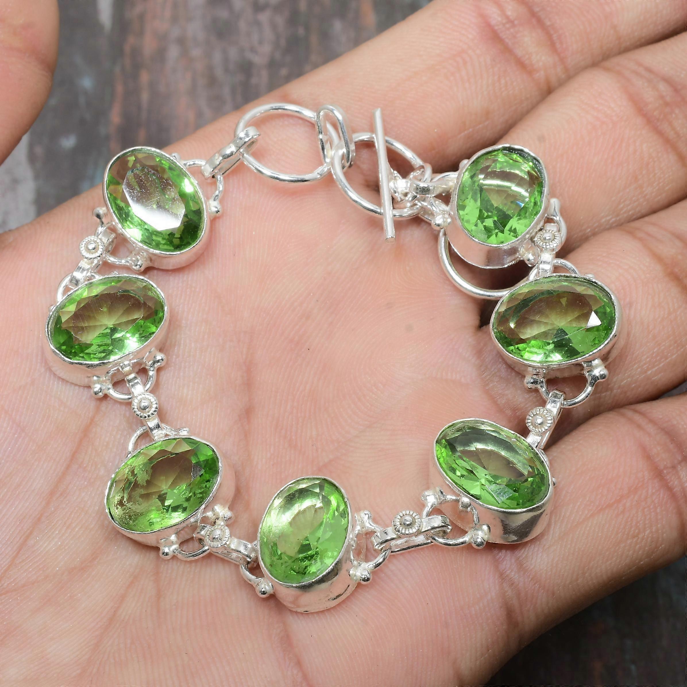Tsavorite Gemstone Handmade Solid 925 Sterling Silver Bracelet For Women