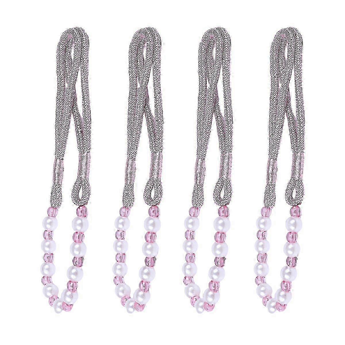 2 Pairs Curtain Ropes Tiebacks - Pearl Chain Curtain Ties with Holdbacks for Home and Office Window Drapery