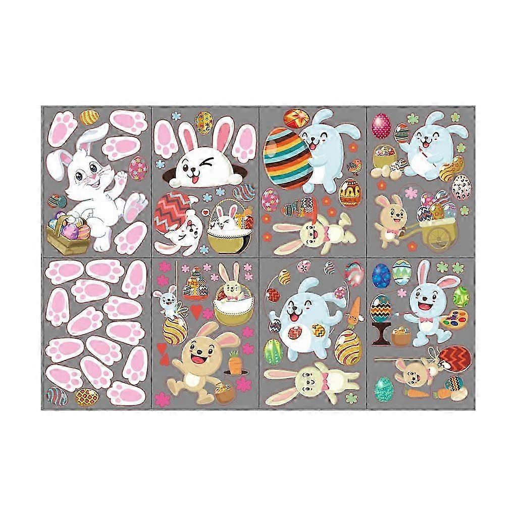 8pcs Happy Easter Decorations Bunny Eggs Wall Stickers Window Glass Static Decal
