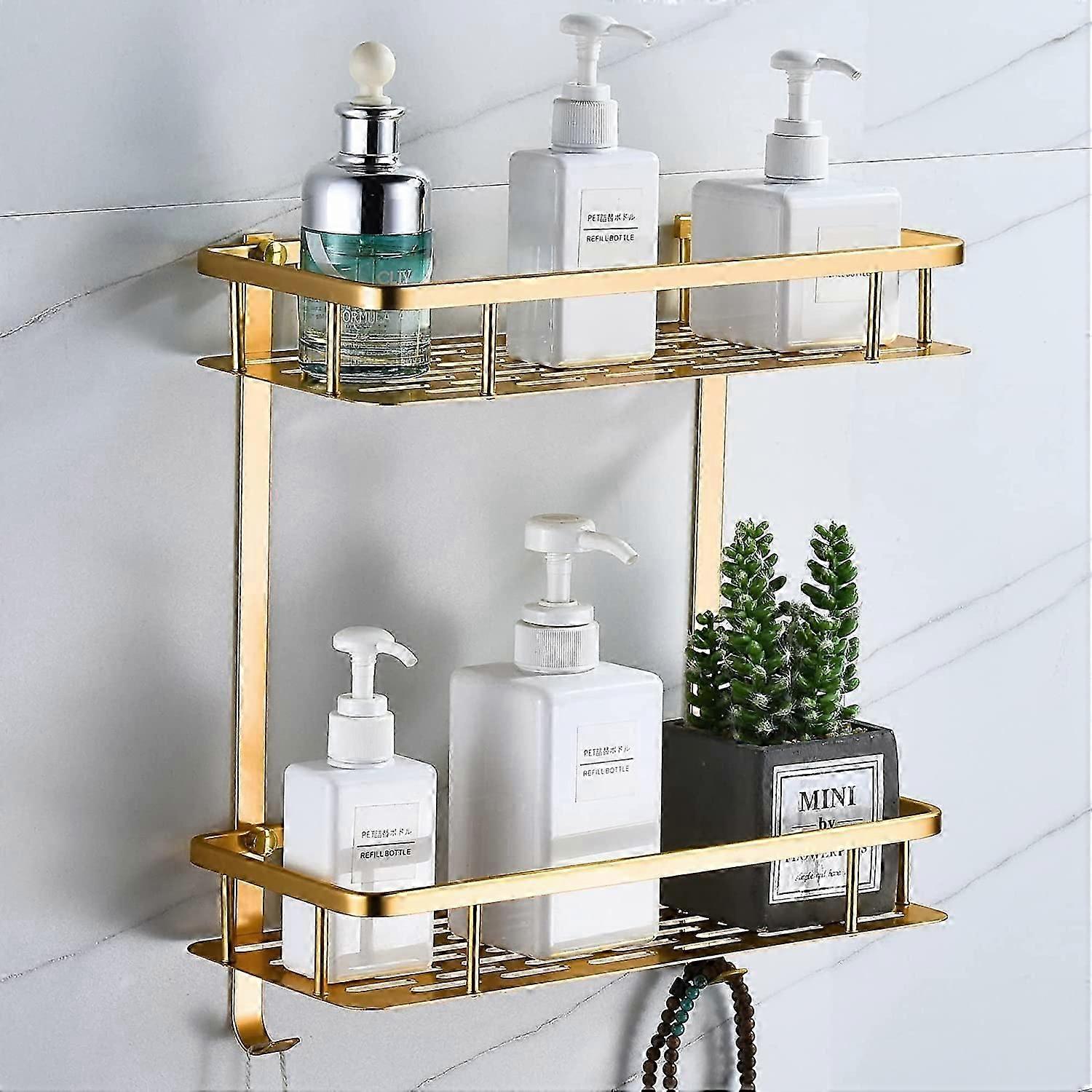 Bathroom wall shelf no drilling square shower storage mounted with hooks