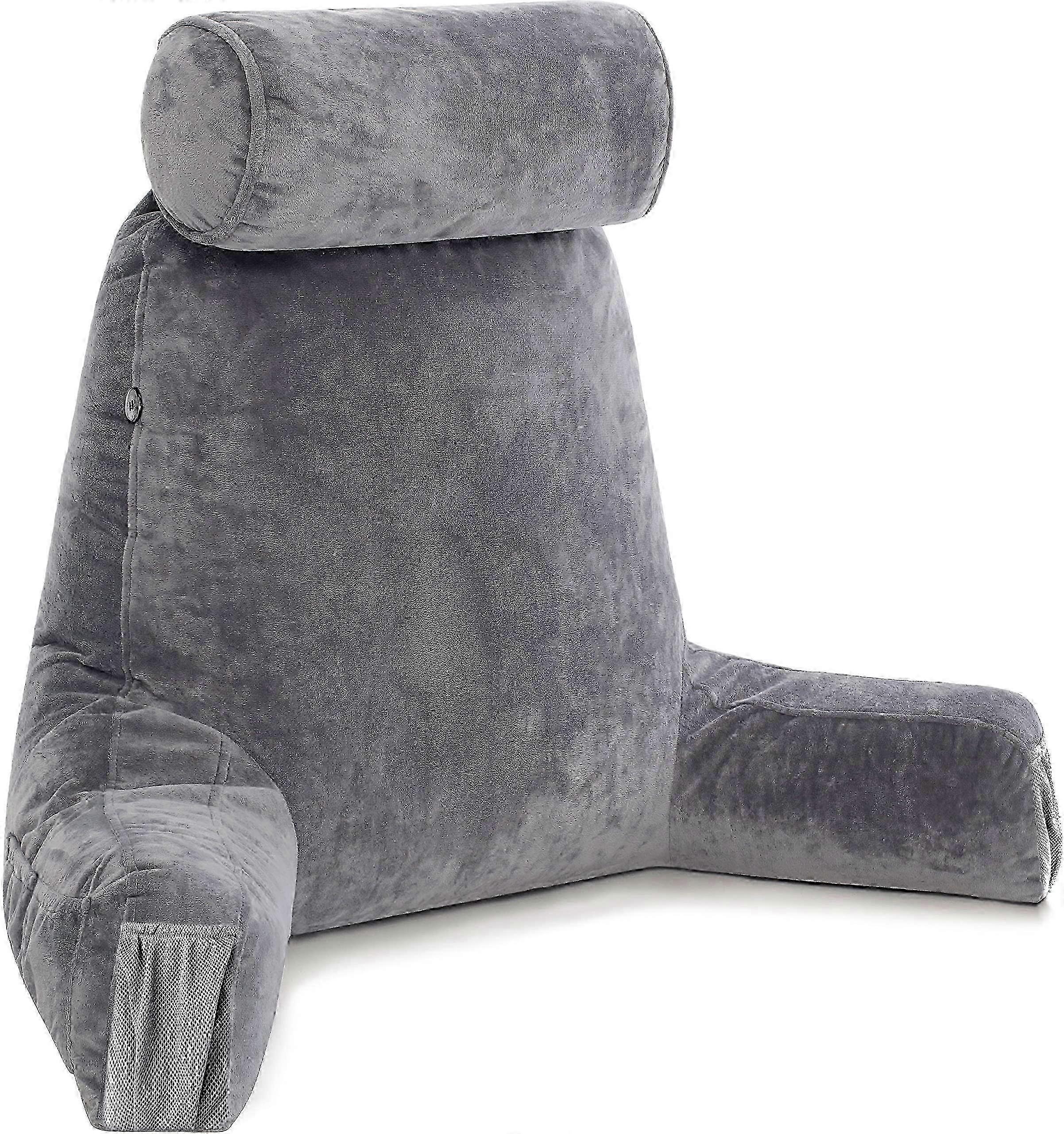 Medium Dark Grey Backrest for Reading Pillows with Arms and Bed Rest Chair Sitting Up