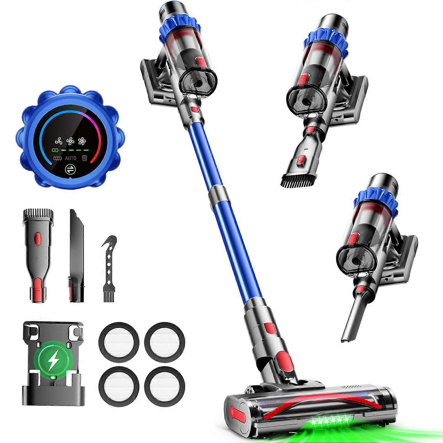 Minnouat 750W Bürstenloser Staubsauger en bleu – Écran LED tout-en-un, anti-Verwicklungs-Bürste, 55.000Pa Saugleistung & 70 Min. Temps libre