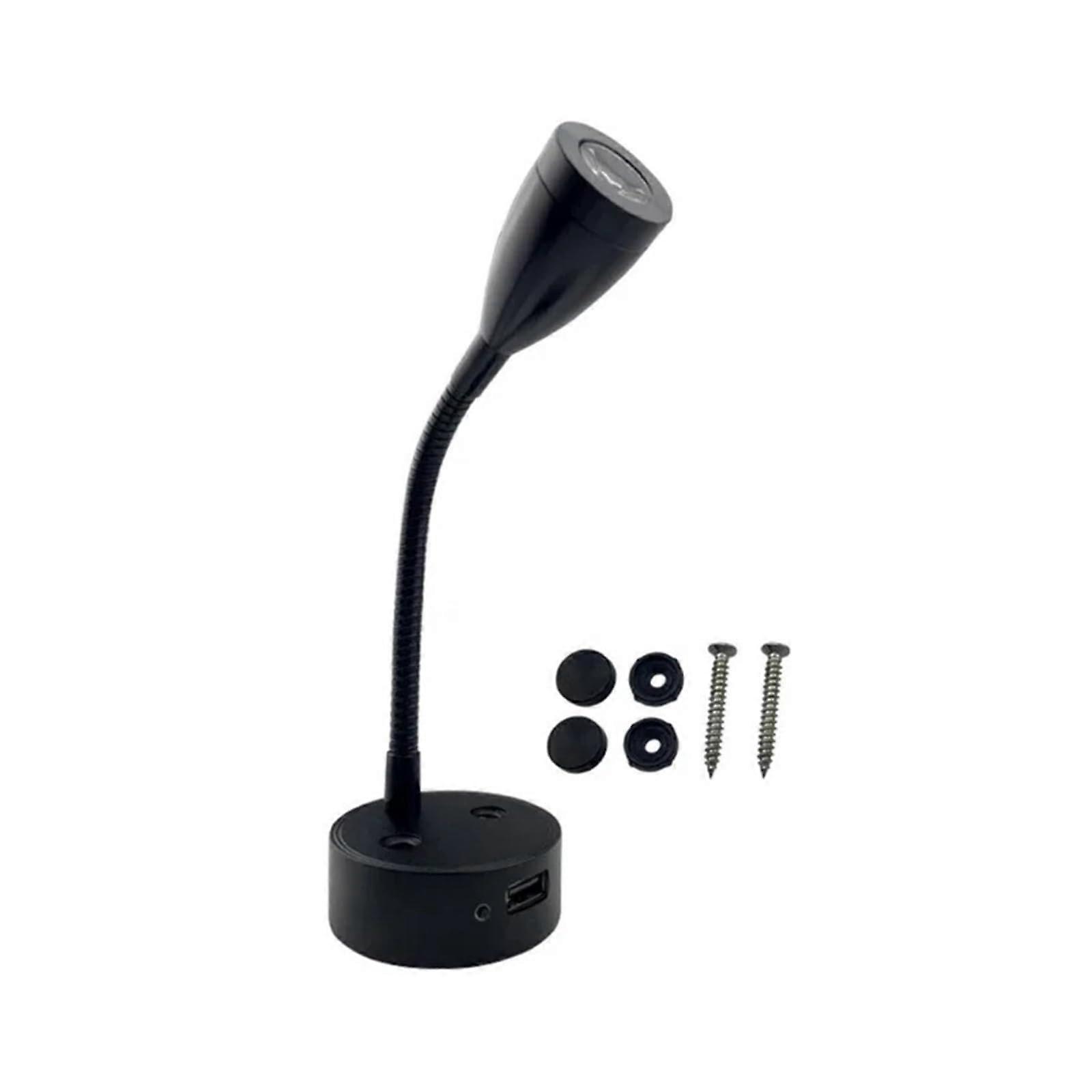 RV Boat LED Reading Light Flexible Touch Switch Wall Lamp With USB Charger For Motorhome Yacht Use Black 6000K White