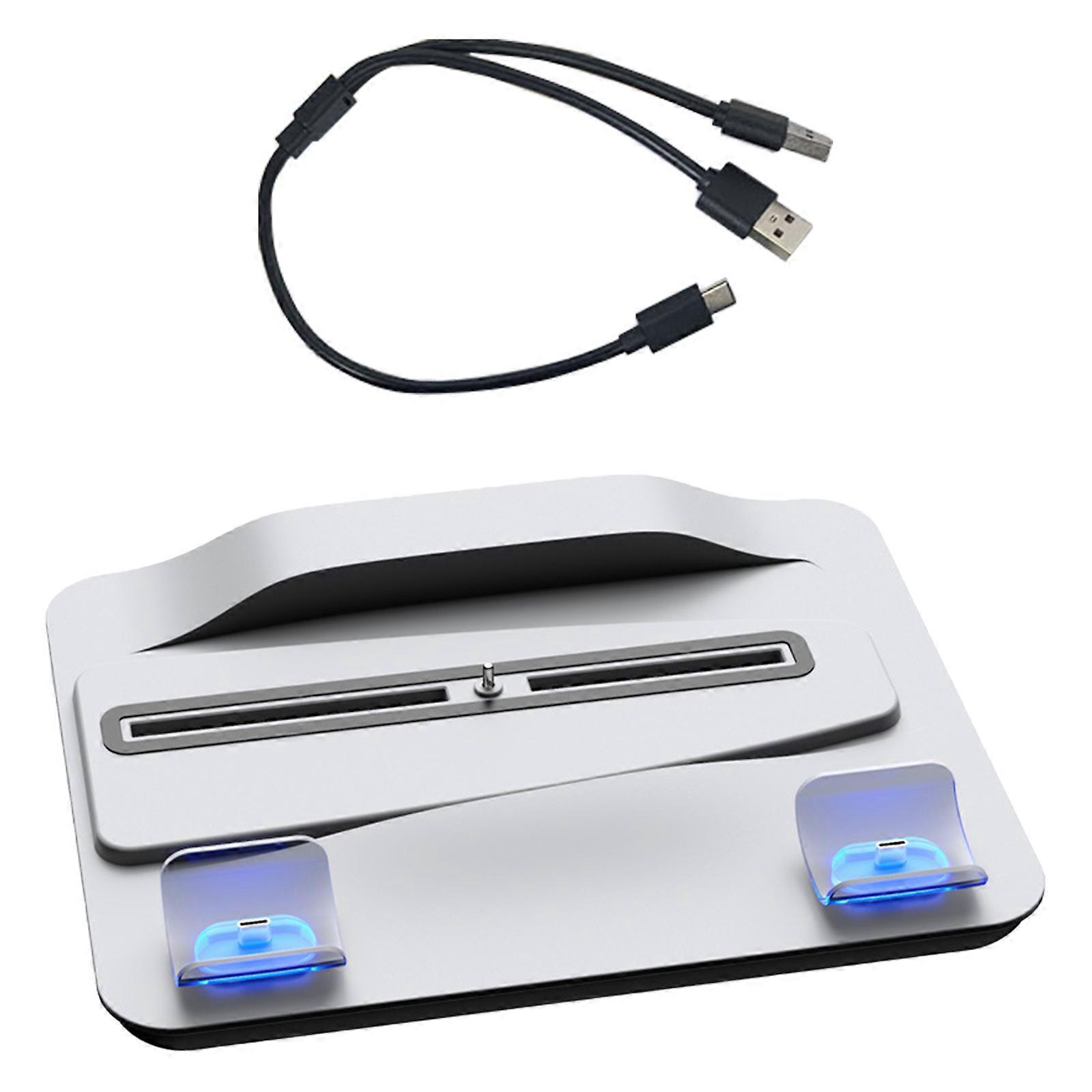 Charging Station Dock with Two Controller Charging Port & Retractables Game Disc Storage Rack for DE/UHD  White