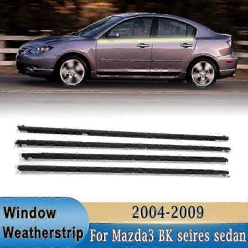 Til Mazda 3 2004-2009 4stk Vindue Weatherstrip Ydre vindue Glas Forsegling Bælter Trim Strips For Front Bagruder Vandtæt