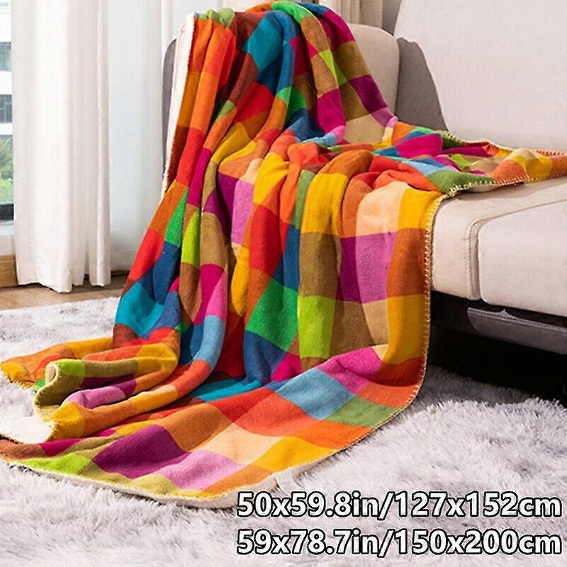 Sherpa Fleece Plaid Blankets Check Thick Throw Double Layer Office Sofa Bedding