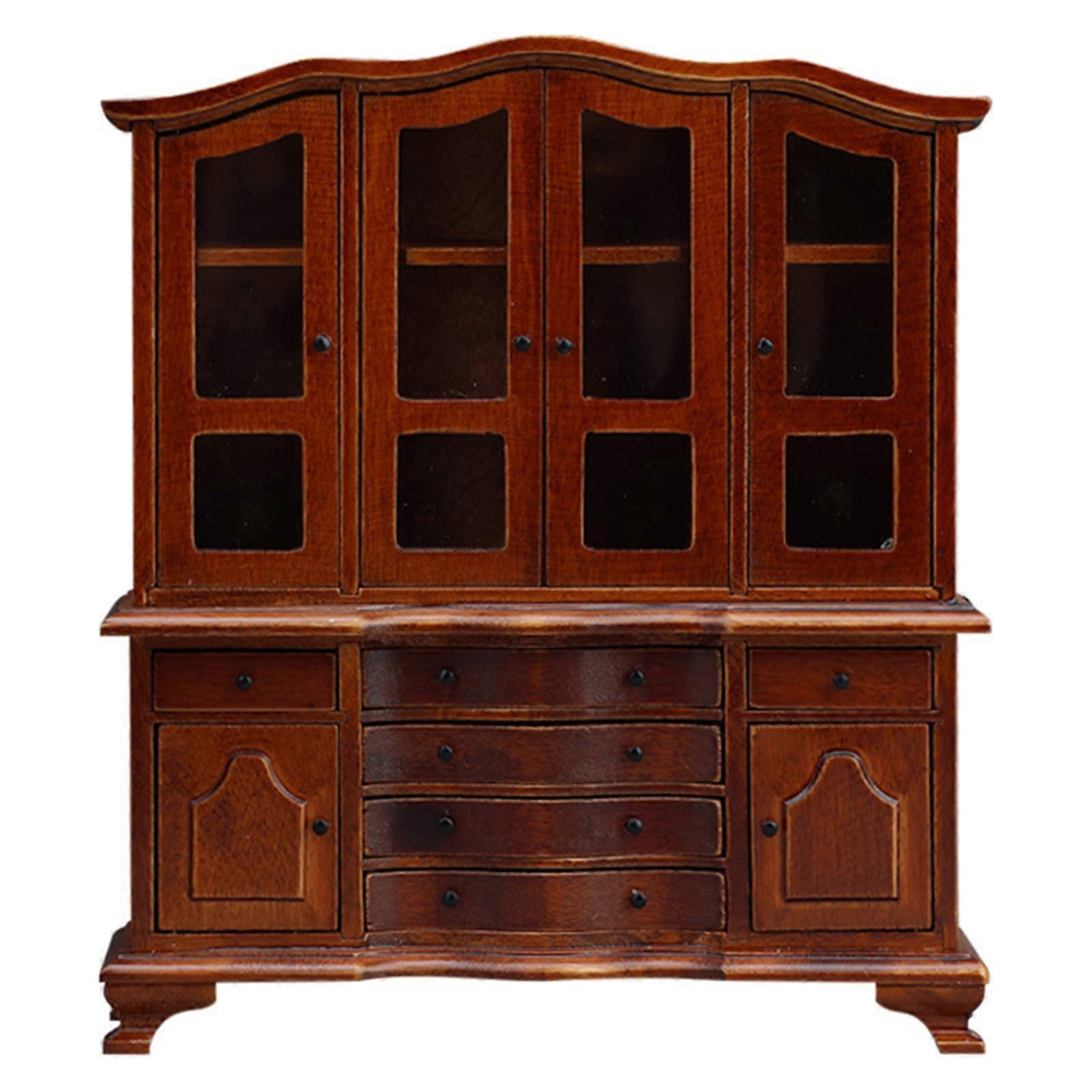 Detailed 1/12 Dollhouses Display Cabinet Model Figure Wood Side Cabinet with Functioning Door and Drawer for Scene Layout Multicolor
