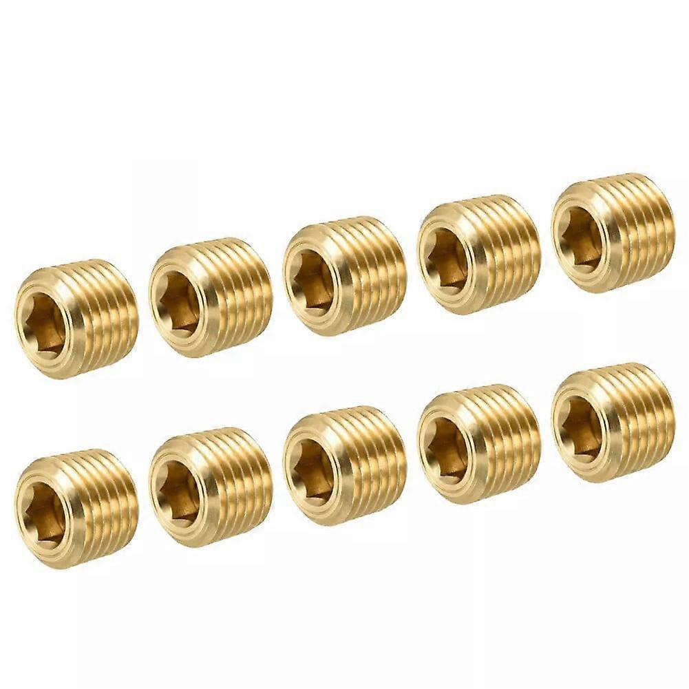 10Pcs Brass Pipe Plug 1/4" Npt Male Thread Hex Internal Head Socket Fitting New