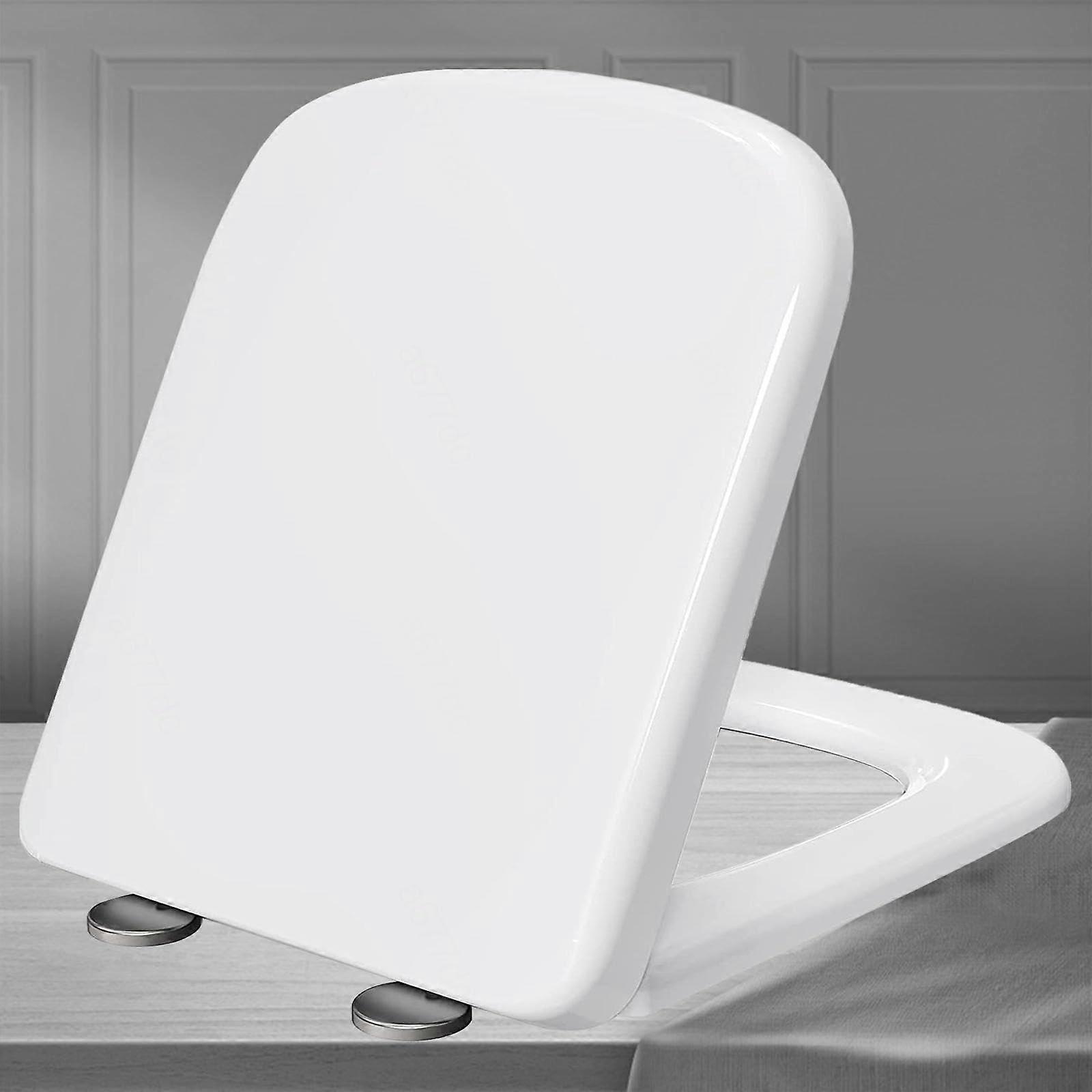 Soft Close White Rectangular Toilet Seat with Quick Release and Non Slip Bumpers 36x44cm