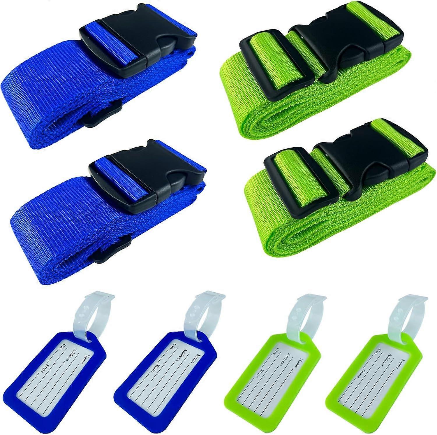 4-piece suitcase strap set with 4 luggage tags, non-slip adjustable suitcase straps with address tag, cross strap suitcase accessories, for quick