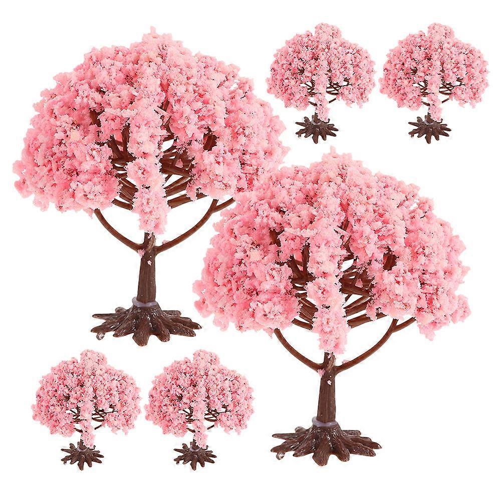 6Pcs Miniature Cherry Blossom Tree Model for Decoration Pink Artificial
