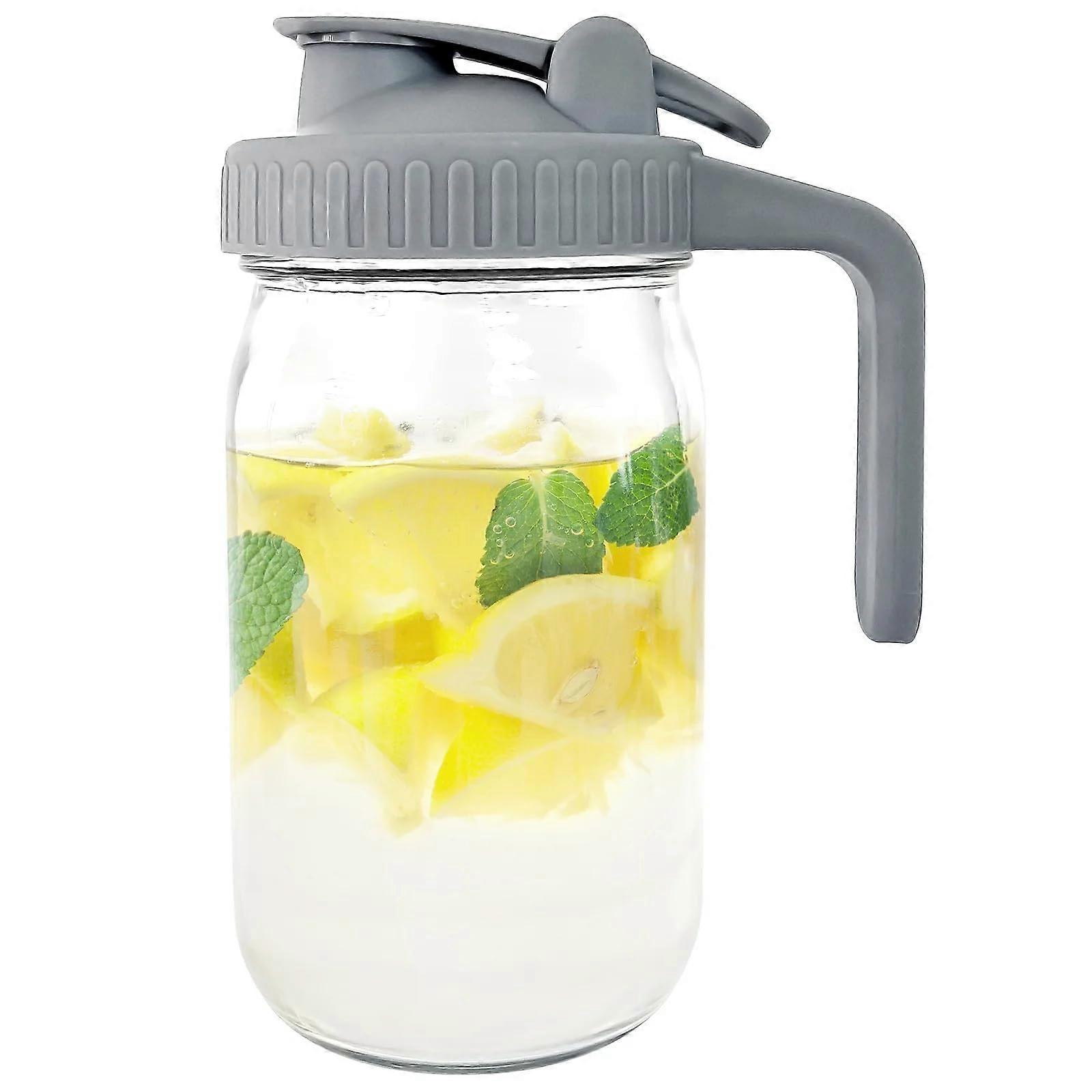 32oz Glass Pitcher with Lid for Iced Tea and Lemonade, Wide Mouth Jug with Handle and Spout, Grey