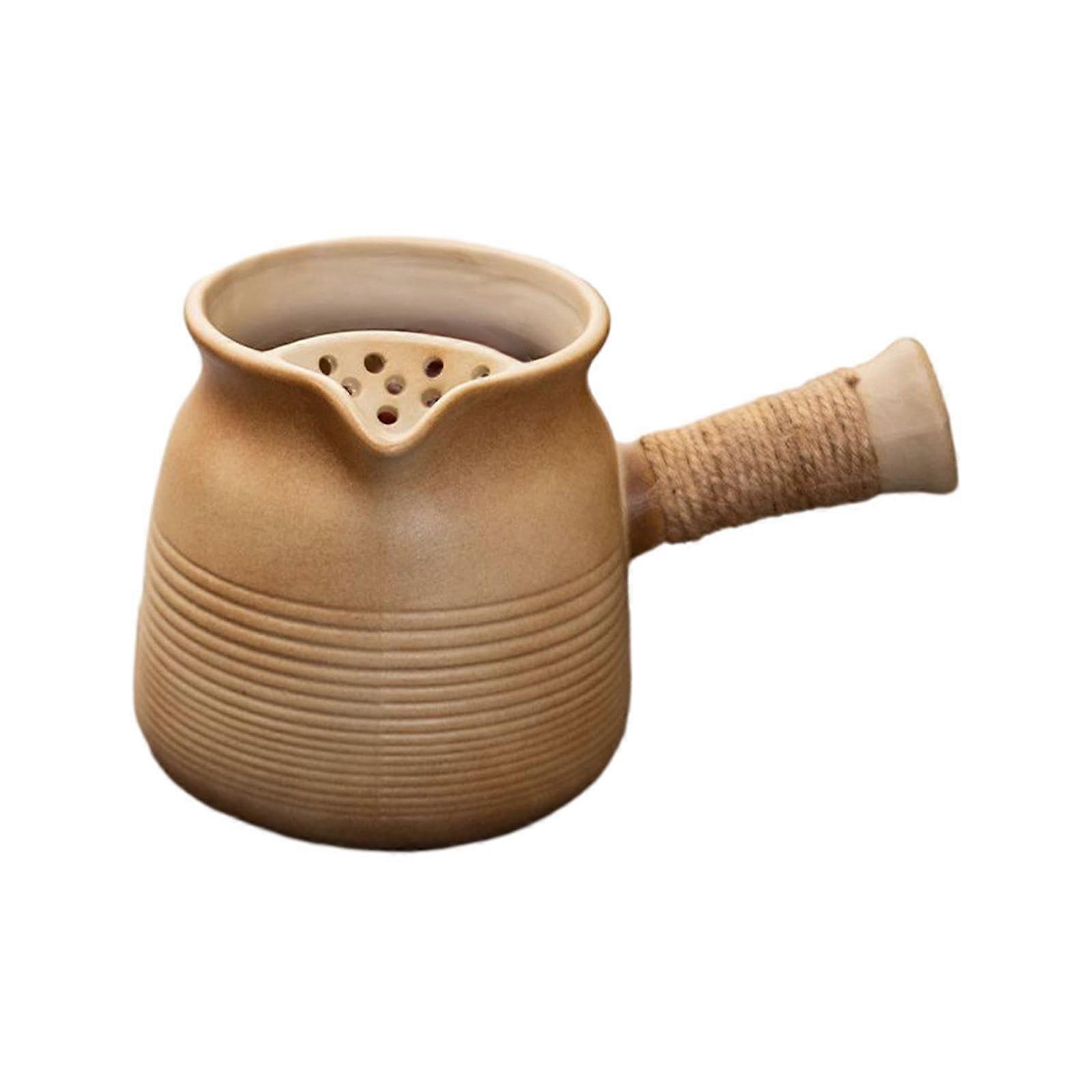 Ceramic Side Handle Teapot with Infuser 550ml for Loose Leaf Tea, Uniform Heating, Brown