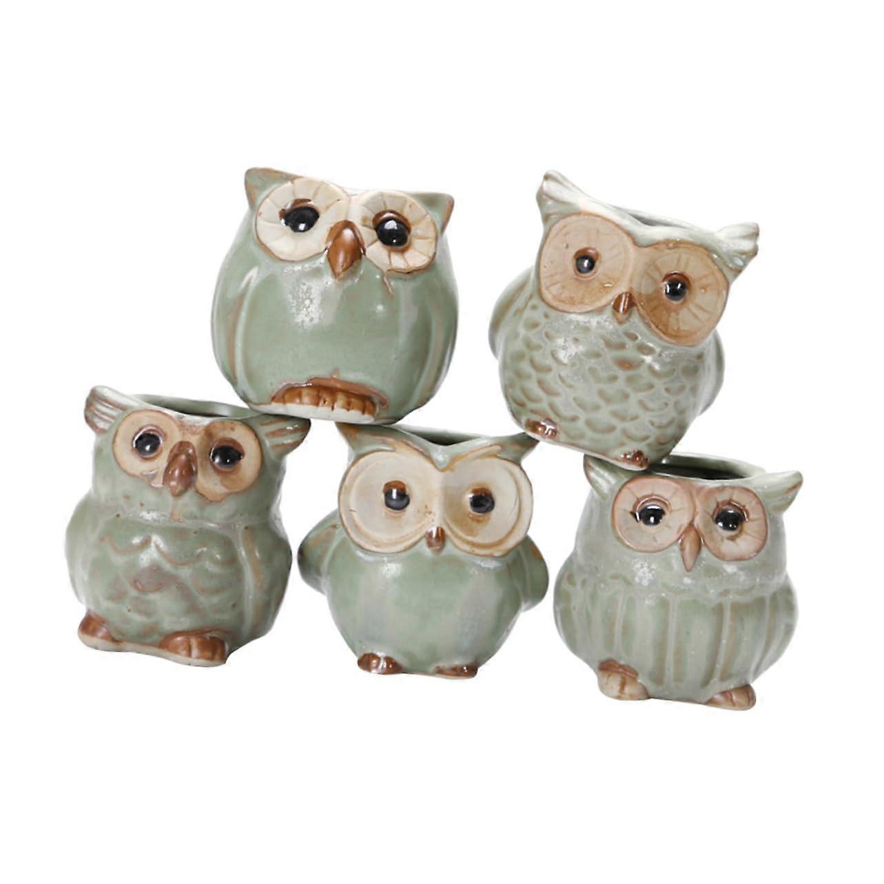 5pcs Mini Ceramic Owl Succulent Planter Set for Home Decor and Cute Desk Display