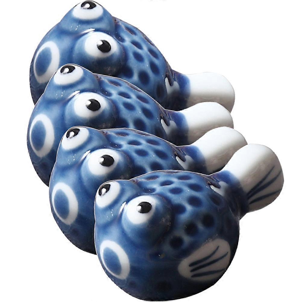 Chopstick Holder 4Pcs Prevent Rolling Puffer Fish Shape Blue Ceramic For Dining Table Decoration