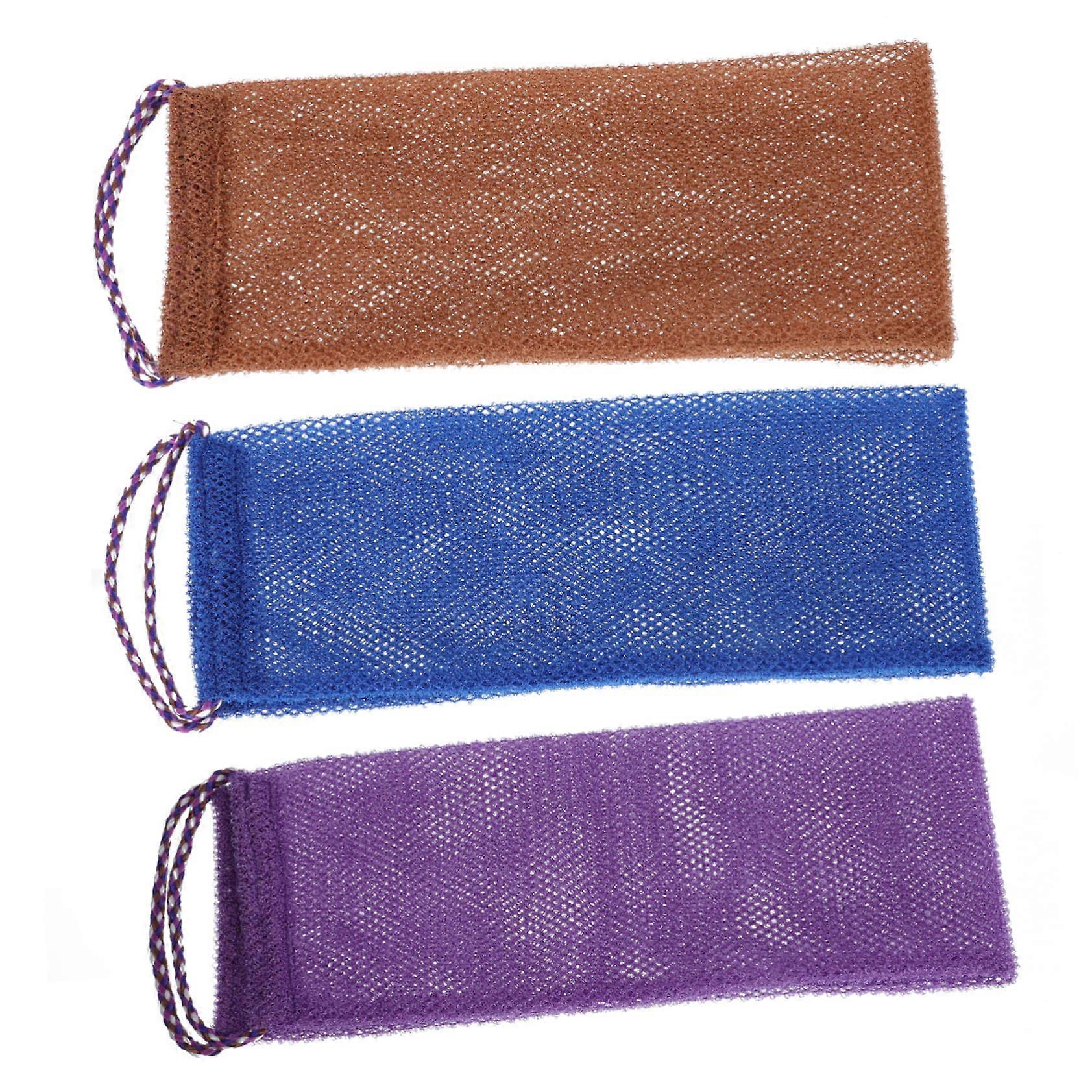 3pcs Exfoliating Bath Towel Set with Drawstring Grip for Gentle Dead Skin Removal on Body