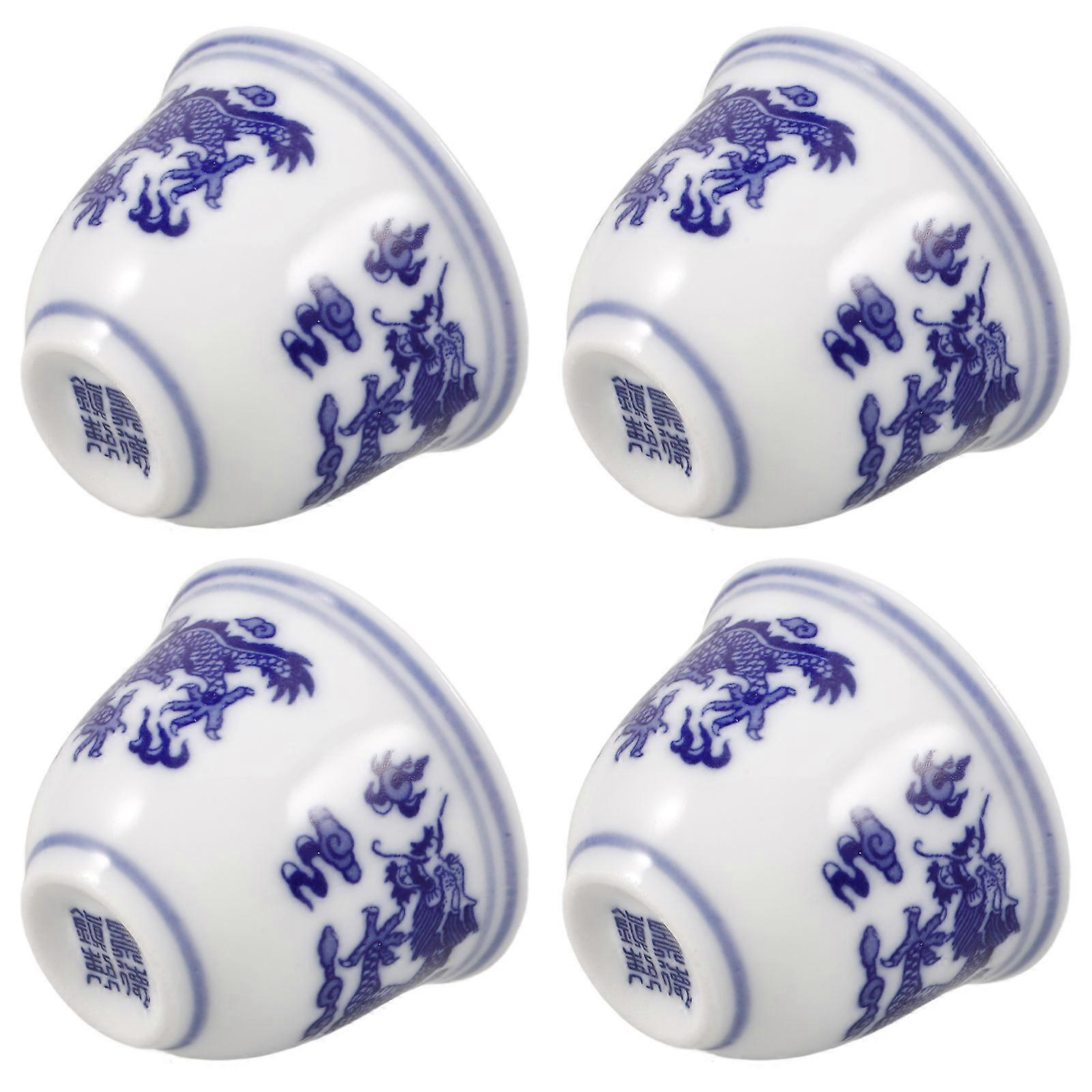 Ceramic Tea Cup Blue and White Porcelain for Drinking 4Pcs Set