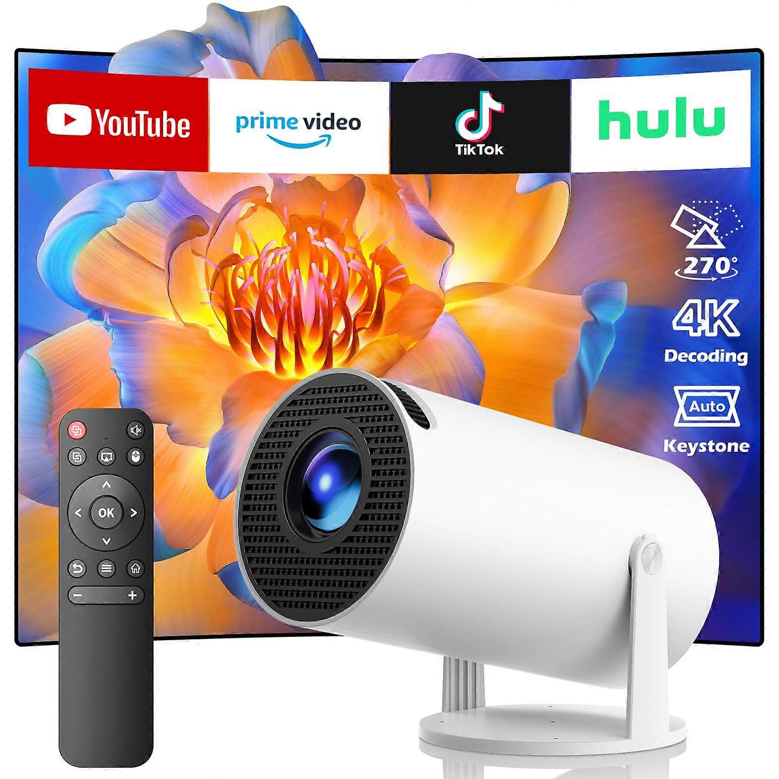 Mini Projector with WiFi 6 and Bluetooth 5.0, 4K Support Android TV 11.0, 270° Rotation, Auto Keystone
