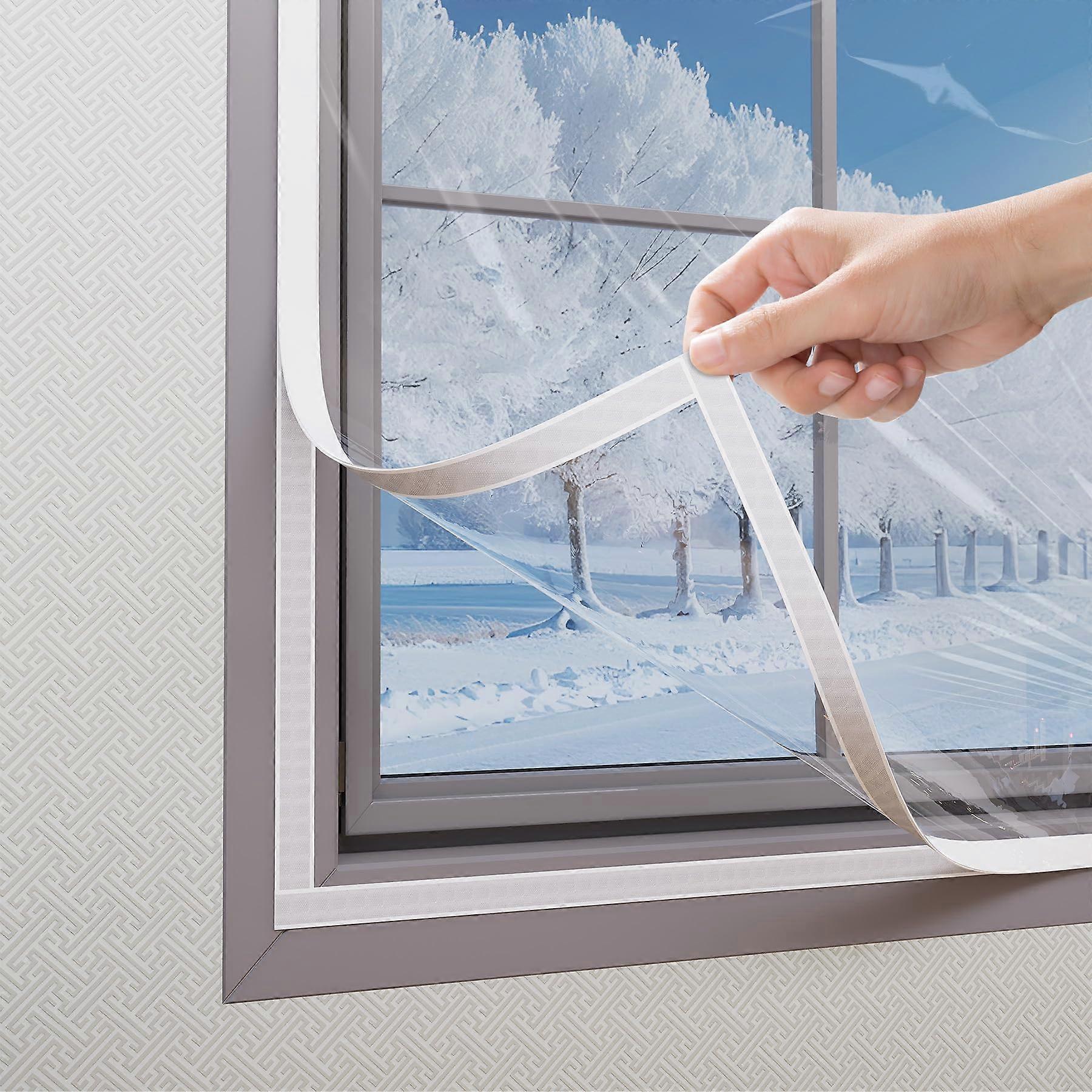 Window Insulation Kit 47x63in Adjustable Clear Film with Hook and Loop Strips for Winter Energy Saving