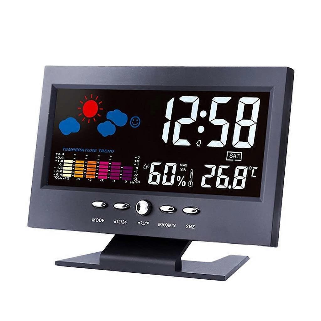 Digital Thermometer Hygrometer Weather Station Alarm Clock with Colorful LCD and Voice Control