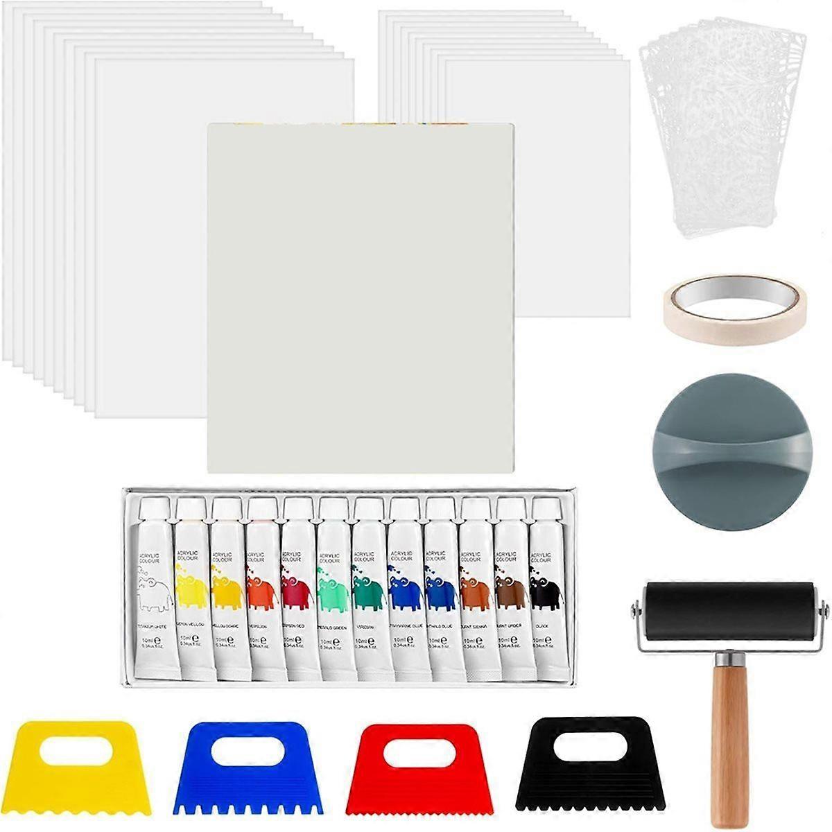 12'' X 14'' Gel Printing Plate Kit, Brayer,Printmaking Paper,Acrylic Paint, Scraper Tool for Mixed