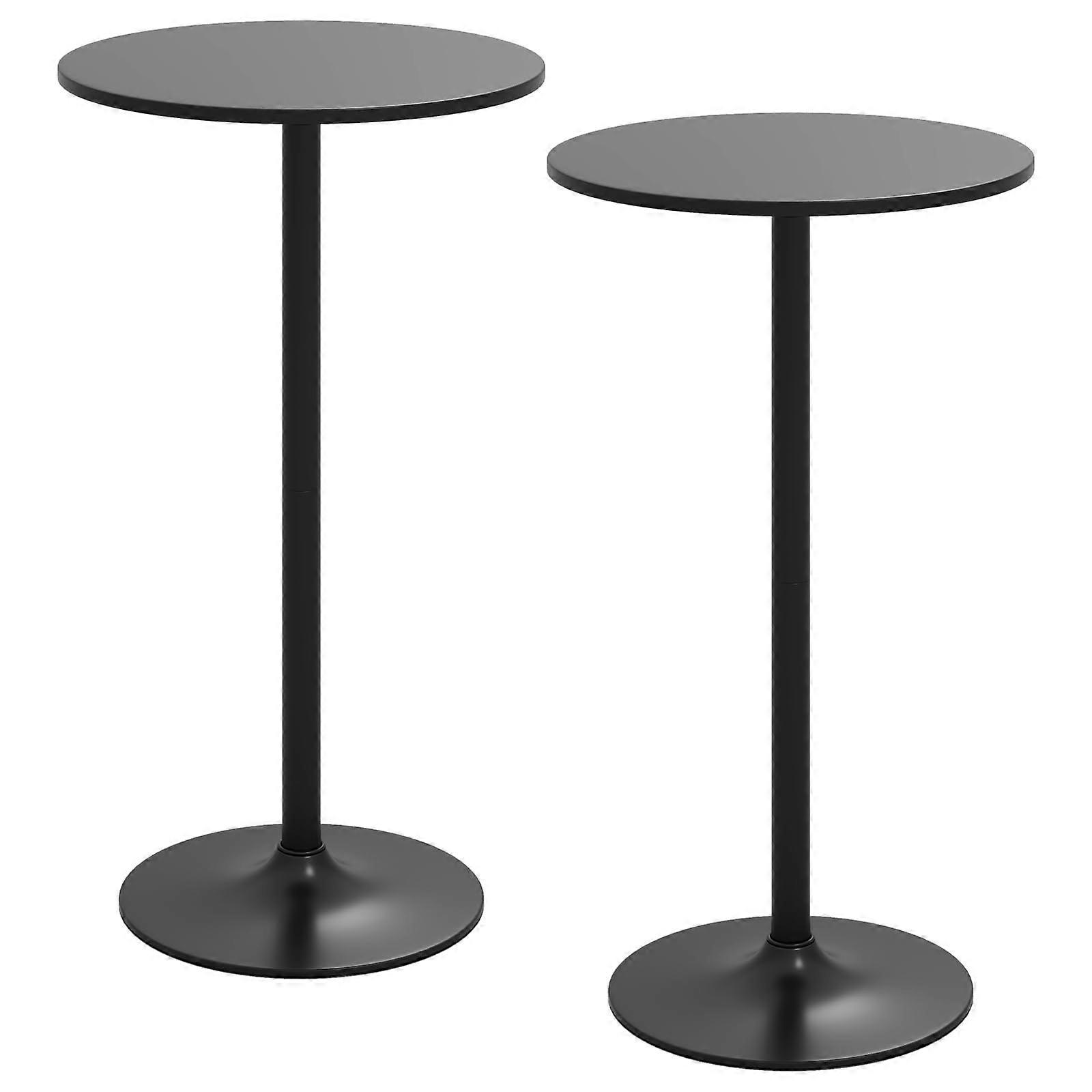 Bar Table Set of 2 with Adjustable Heights, 24in Round , Metal Base for Home Cafe Restaurant, Black