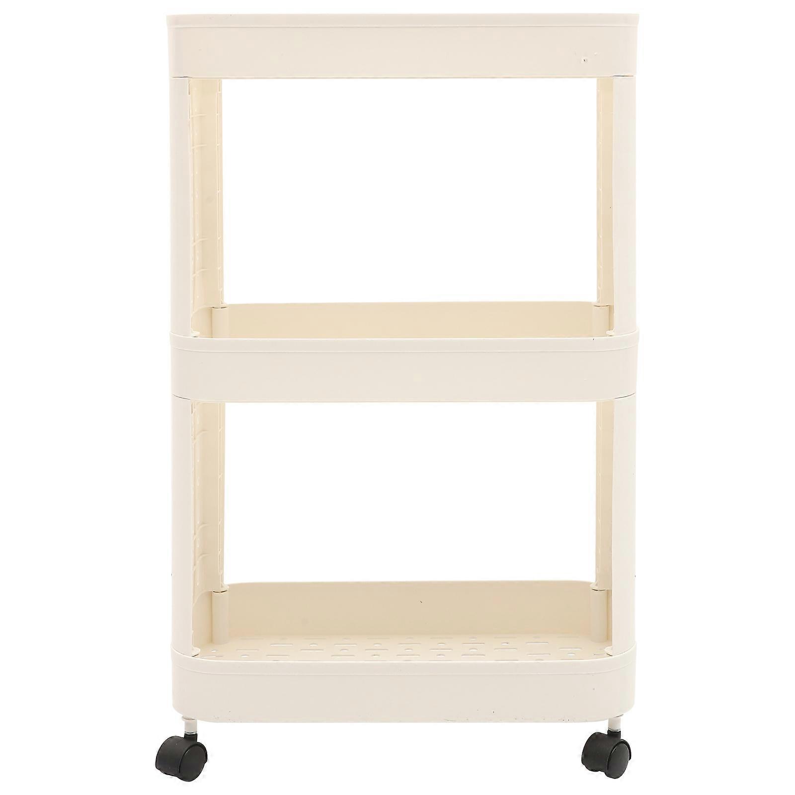 Plastic Storage Organizer with Wheels for Bedroom Bathroom Kitchen Beige Large Size