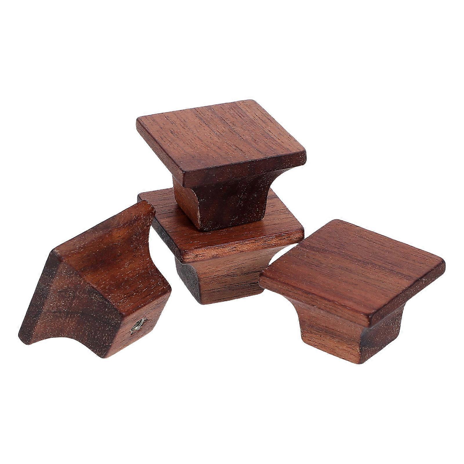Solid Wood Square Drawer Knobs Pulls Handles Coffee Color 4Pcs Pack