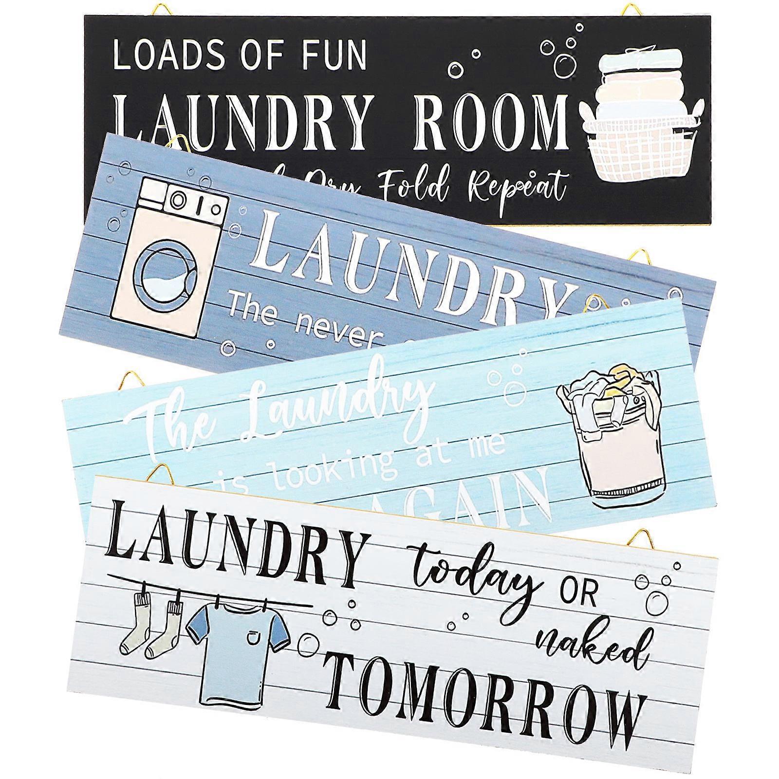 Retro Laundry Room Hanging Sign Wall Decor For Laundry Room 4Pcs Multi Material