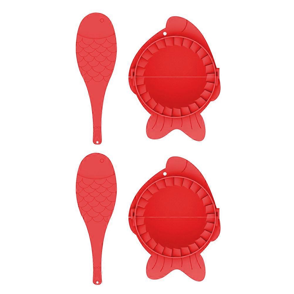 Kitchen Gadget for Dumplings Making 2Sets Red Dumplings Maker Molds with Spoons