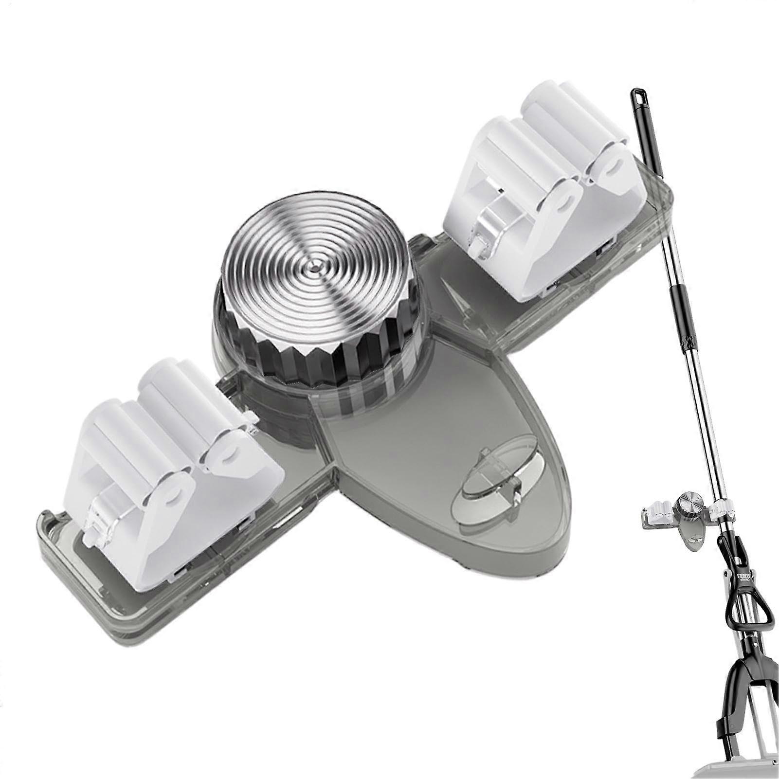 Mop and Broom Holder Wall Mounted Organizer with Suction Cup Hooks for Kitchen Bathroom Gray