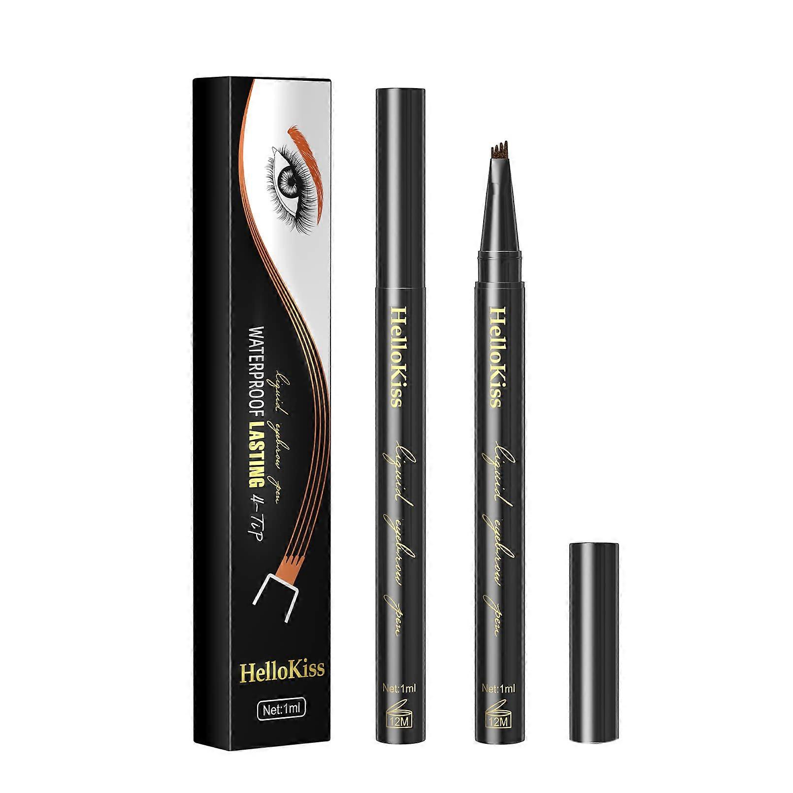 Waterproof 4 Tip Eyebrow Pencil Black, Long Lasting Microblading Brow Pen for Natural 3D Effect