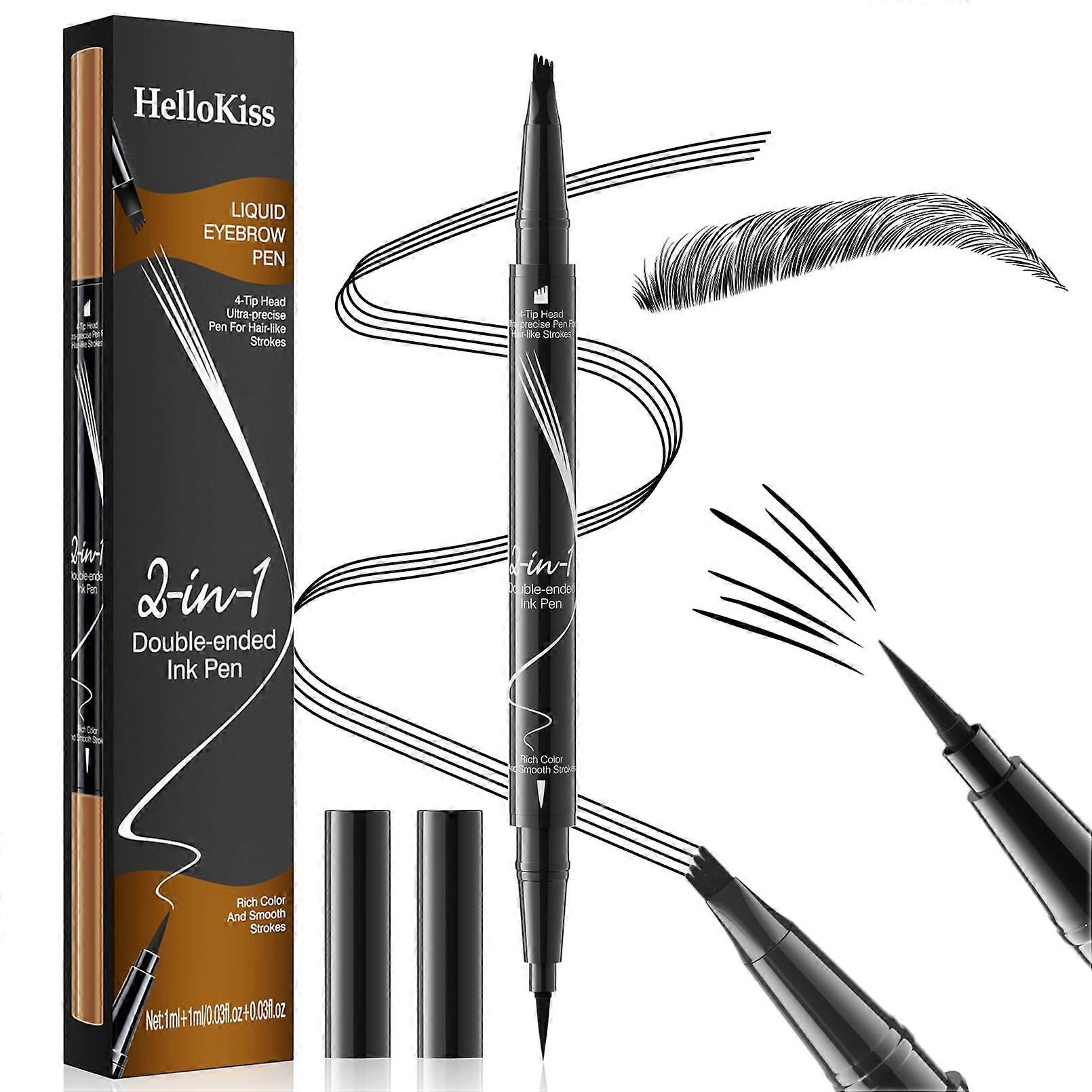 DualEnded Microblading Eyebrow Pencil with 4Fork Tip, Waterproof SmudgeProof Brow Pen Black