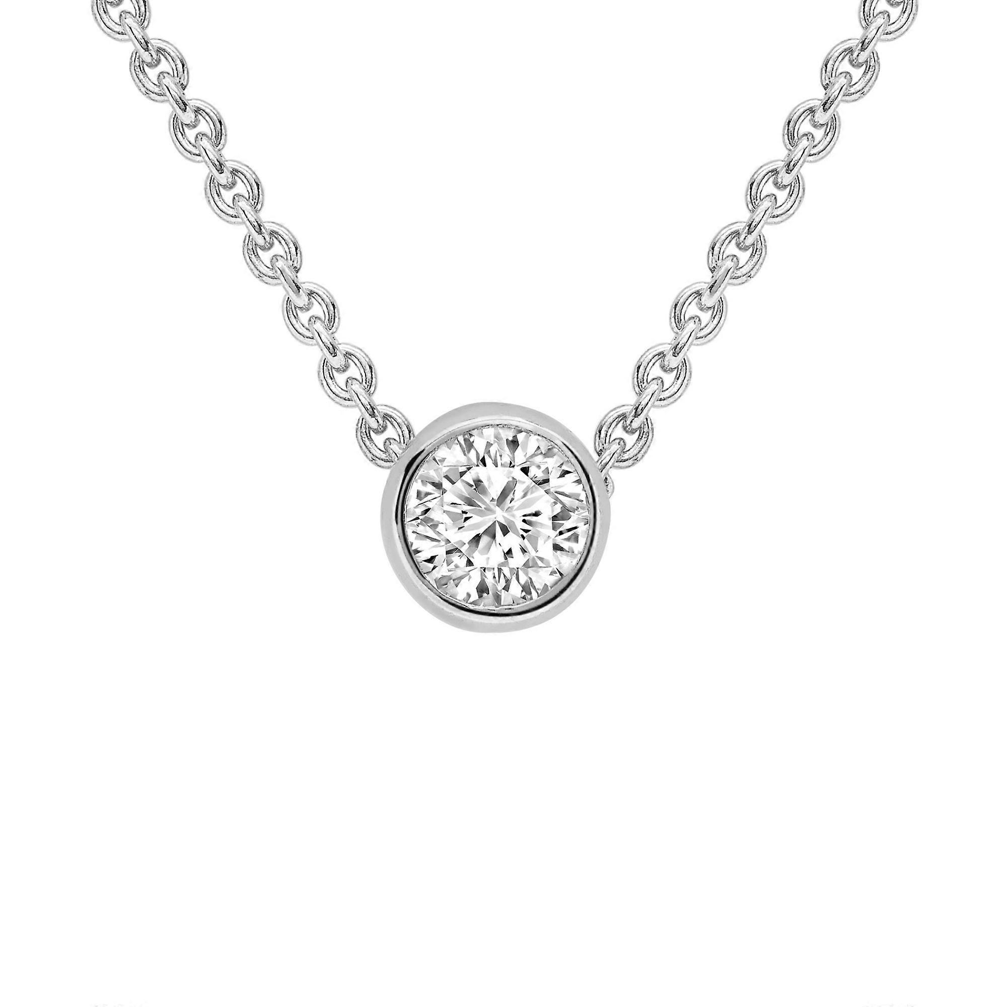 Jewelco London 18ct White Gold Diamond Solitaire Bezel Set Slider pendant Necklace 0.9mm 18" 45cm 5pts