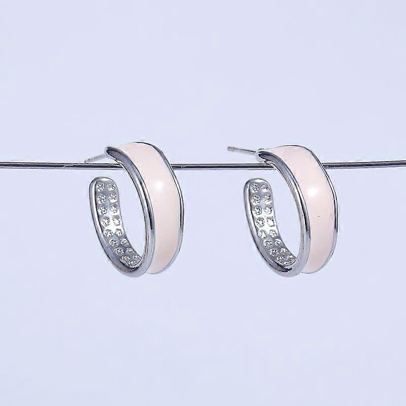 C-shaped Brass Stud Earrings with Enamel Platinum 18x14.9mm