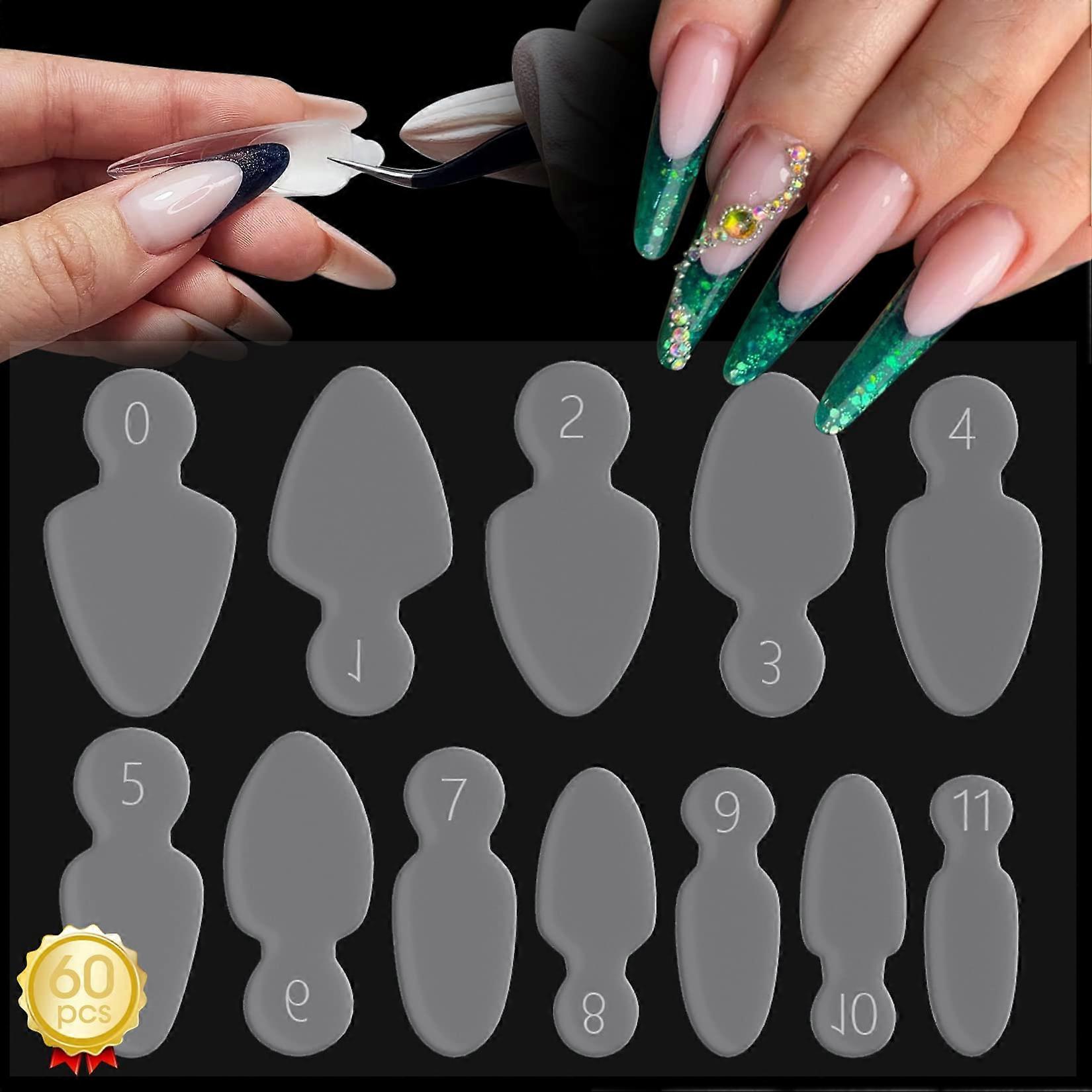 60PCS Reusable Soft Silicone Dual Nail Forms for Extensions, 12 Sizes, Fast Nail Building