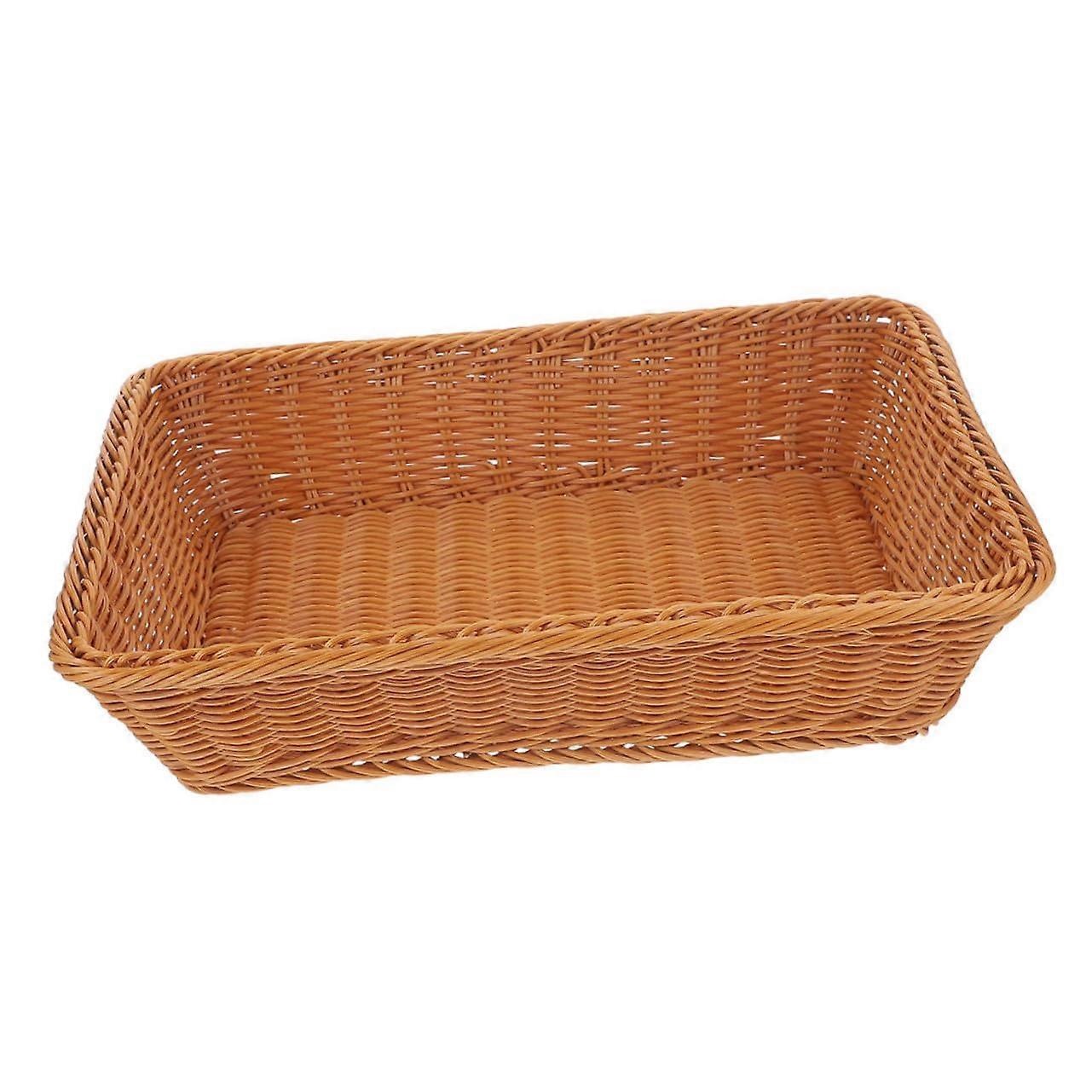 Woven Basket Tray Rustic Rectangular Serving Tray for Fruit Bread Snacks and Kitchen Storage