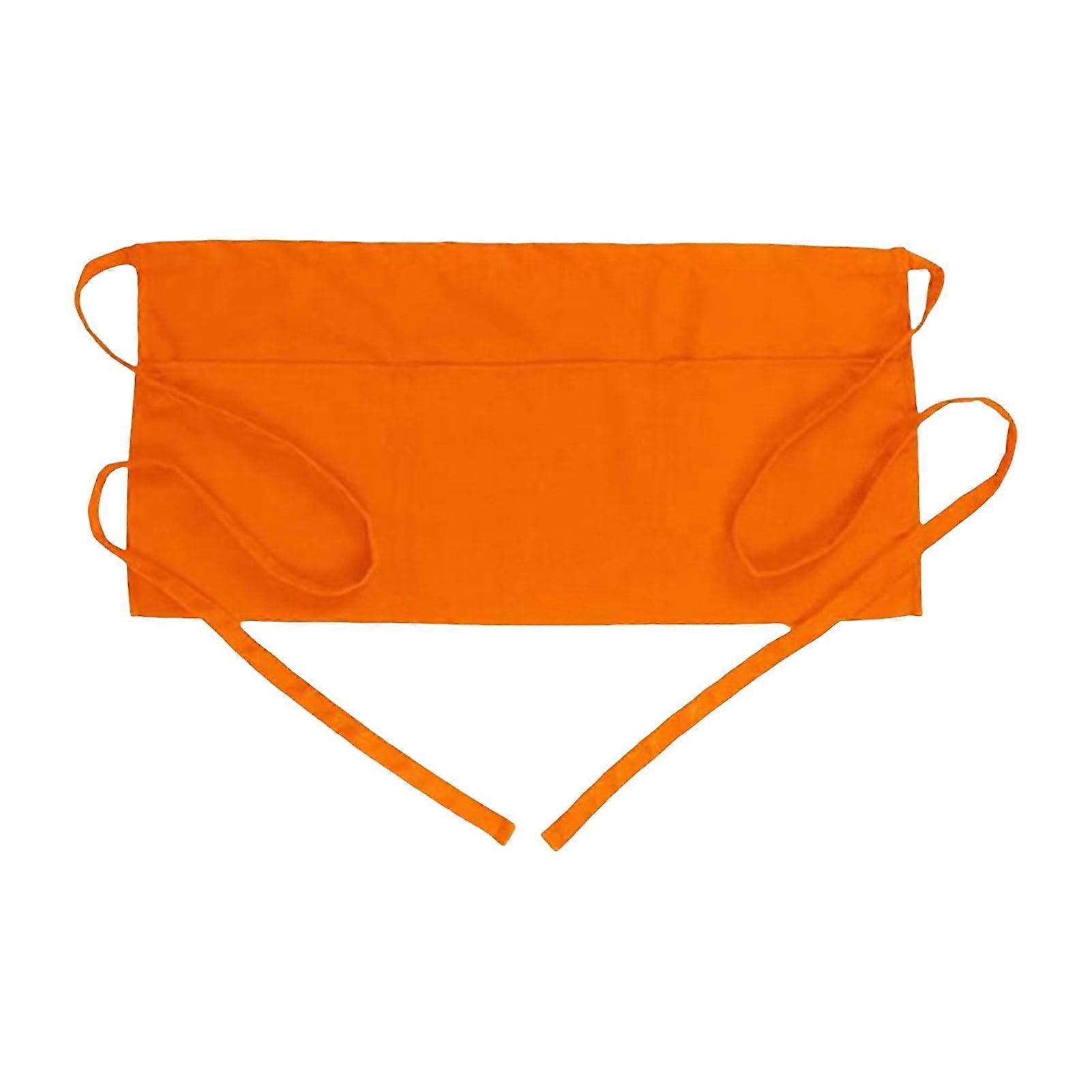 Orange Waist Apron with 3 Pockets for Waitress, Adjustable Strap, Durable Fabric for Kitchen or Cafe