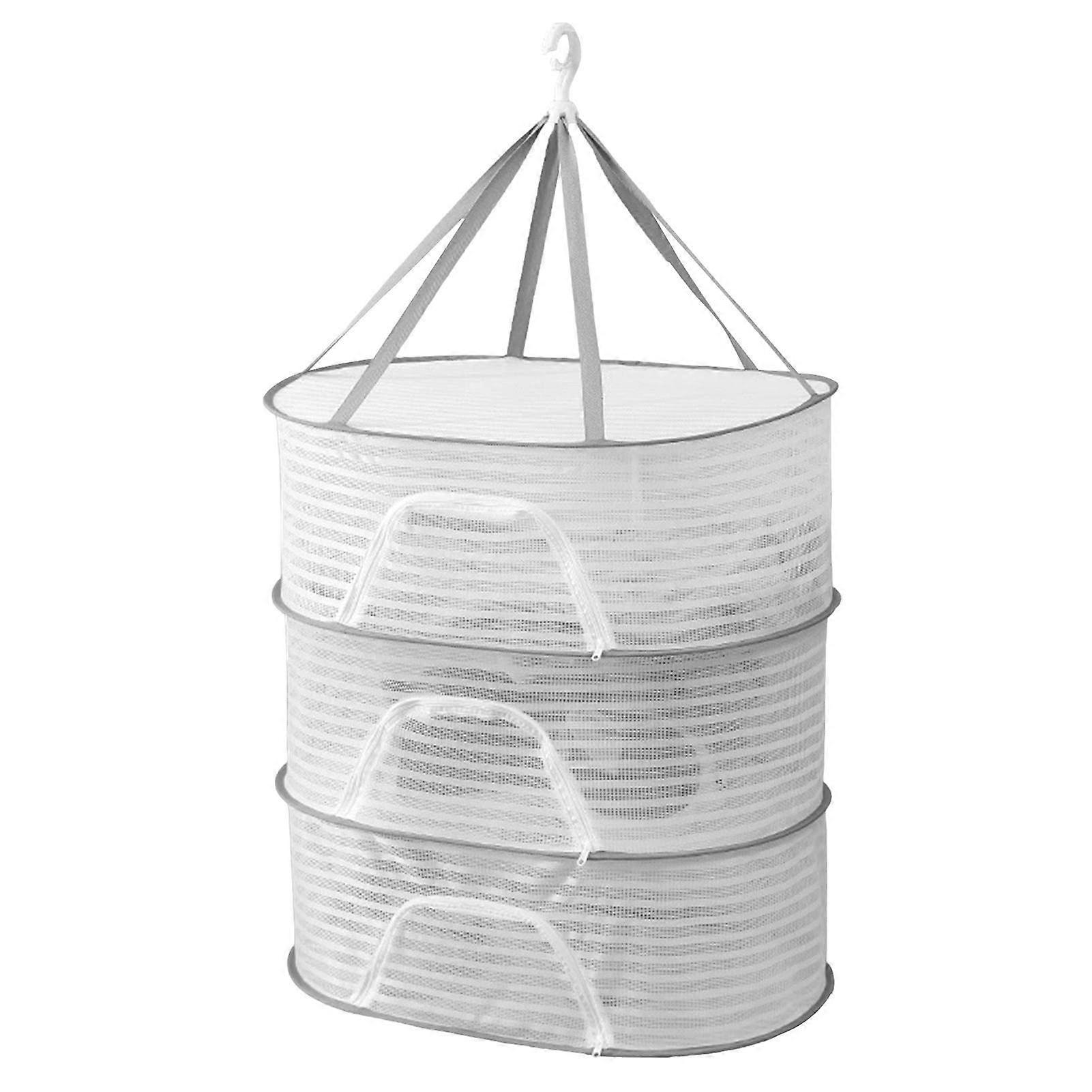 Foldable Mesh Drying Net with Rotatable Hook for Fish Fruits and Clothes Anti Deformation White