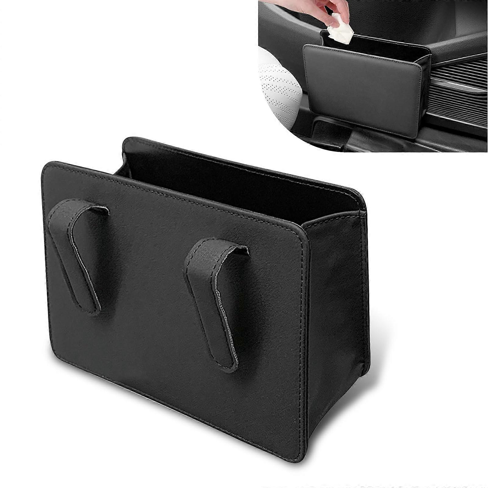 Car Trash Can and Storage Bag, Foldable with Hooks, Rear Seat Bin, Universal Black